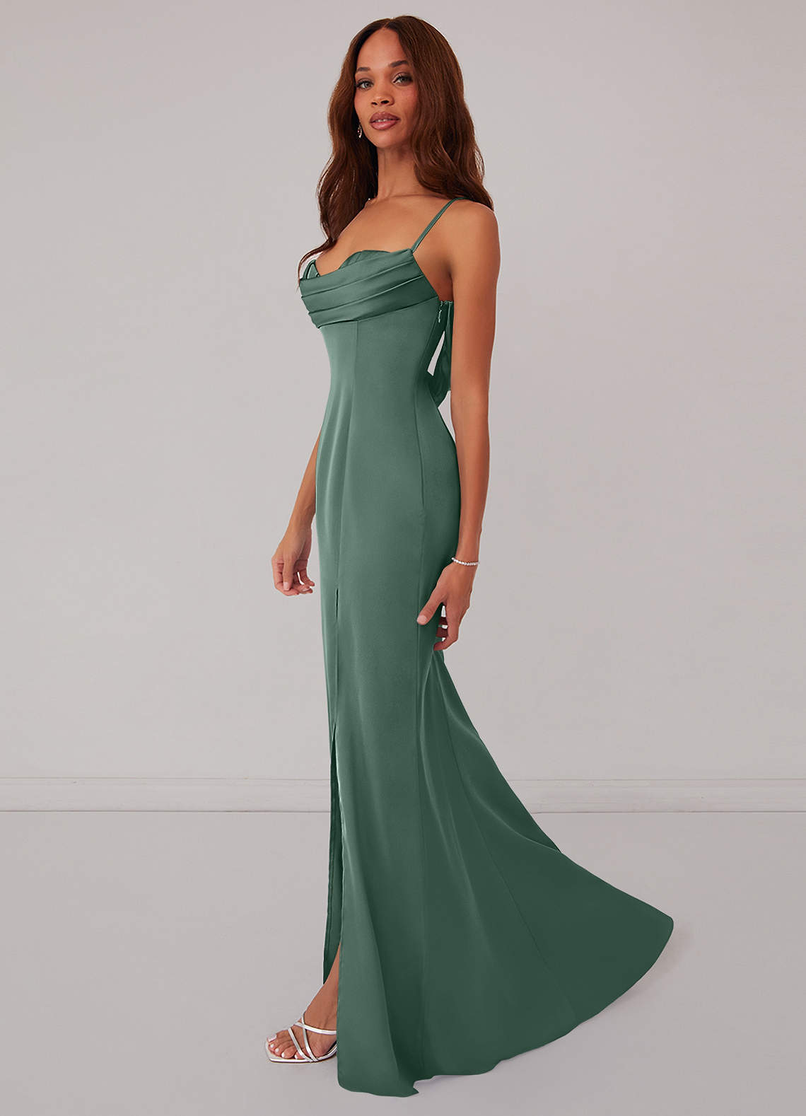 Barbie ♥ Azazie Bridesmaid Dresses Pleated Lace Up Mermaid Stretch Satin Dress image3