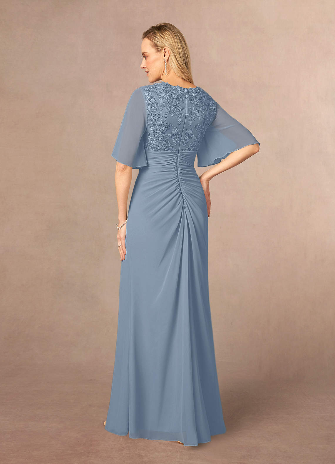 Azazie Carson Mother of the Bride Dresses Dusty Blue A-Line V-Neck Lace Chiffon Dress image2