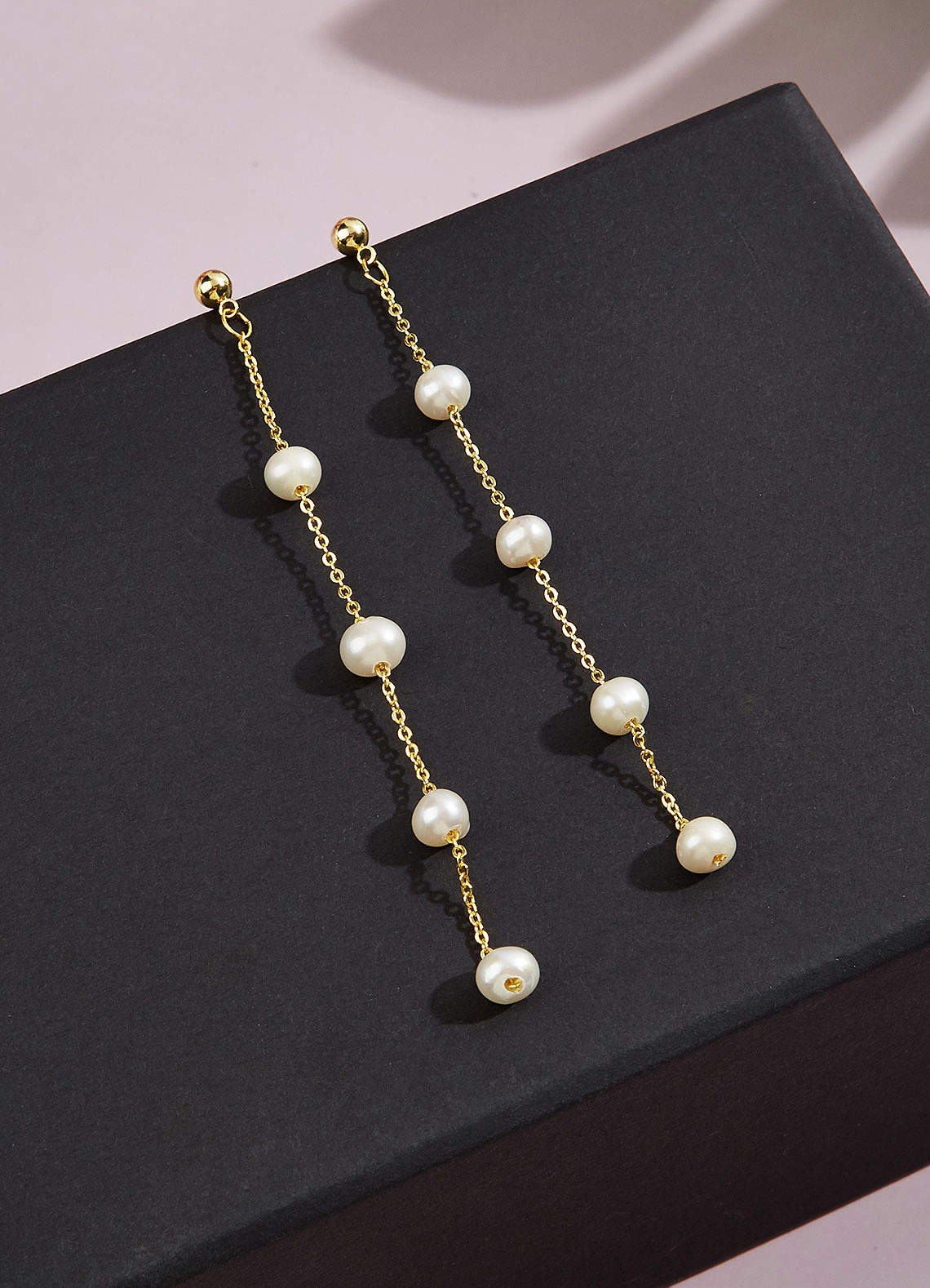 front Golden Pearl Drop Earrings