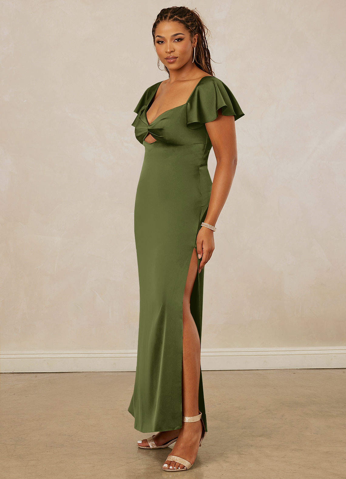 Christian Siriano Bridal for Azazie 1005 Bridesmaid Dresses Flutter Sleeve Stretch Satin Sheath Dress image10