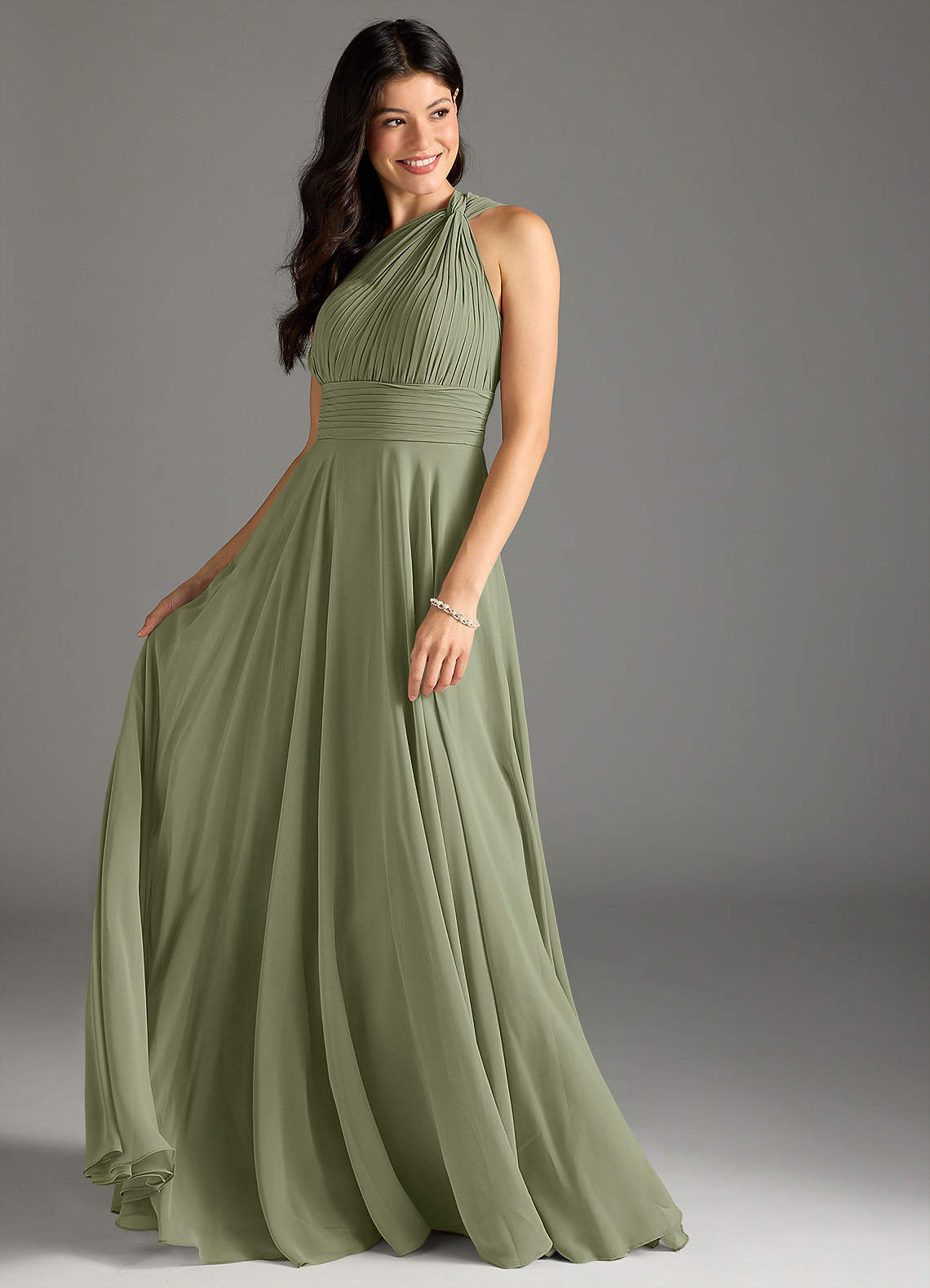 Azazie Charlize Bridesmaid Dresses Pistachio A-Line One Shoulder Chiffon Dress image2