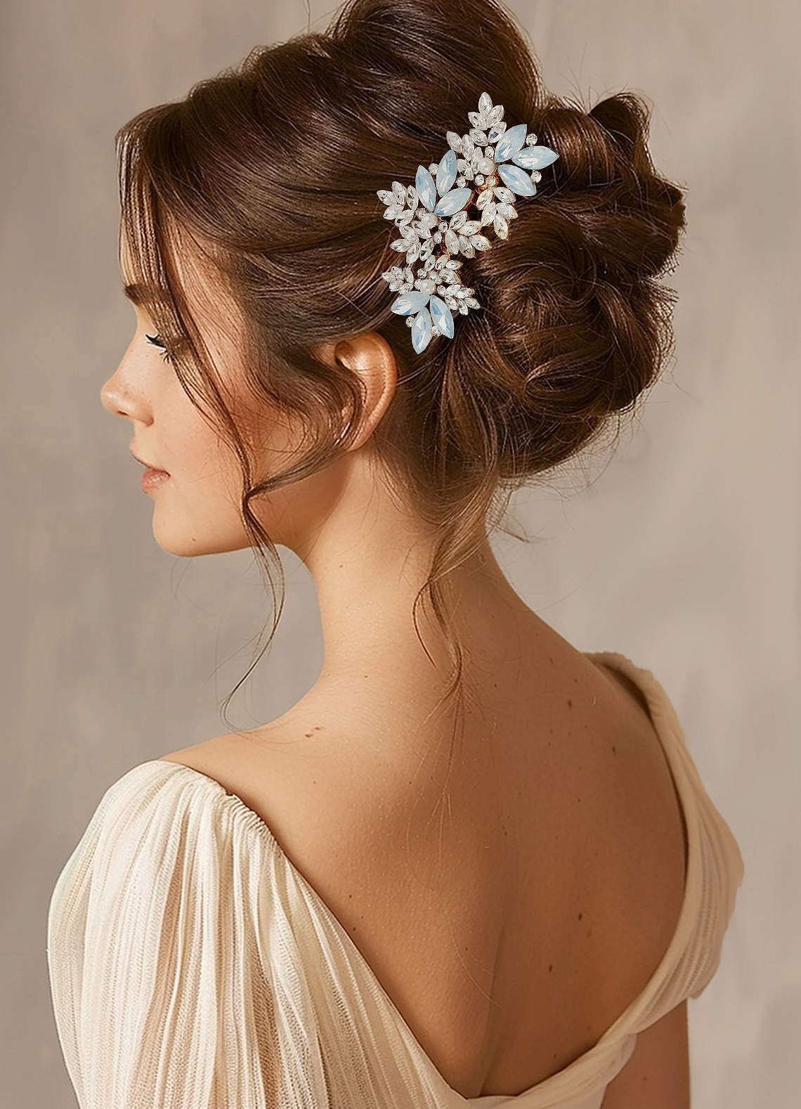 front Crystal Pearl Floral Comb