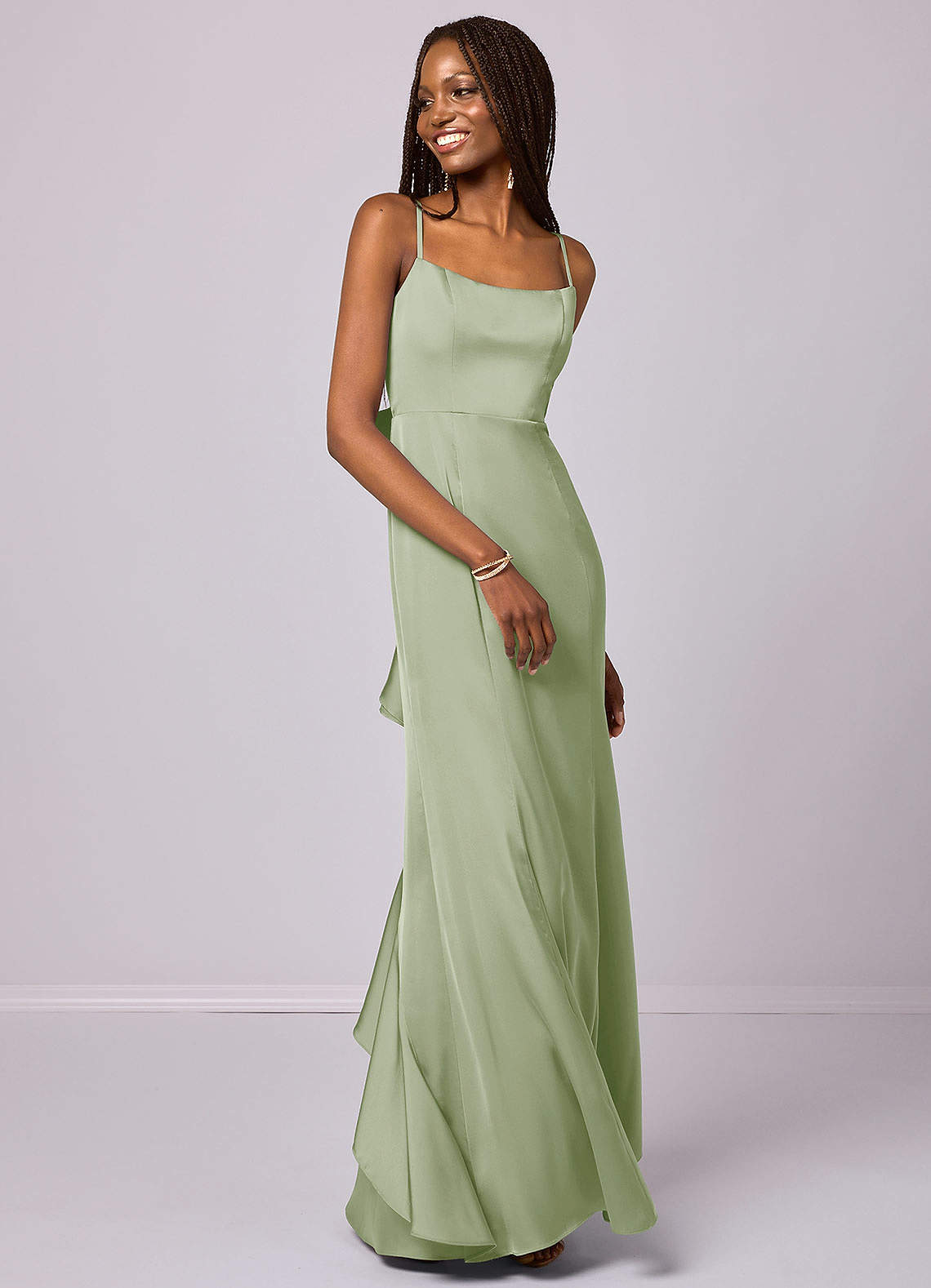 Barbie ♥ Azazie Bridesmaid Dresses Mermaid Bow Stretch Satin Floor-Length Dress image2