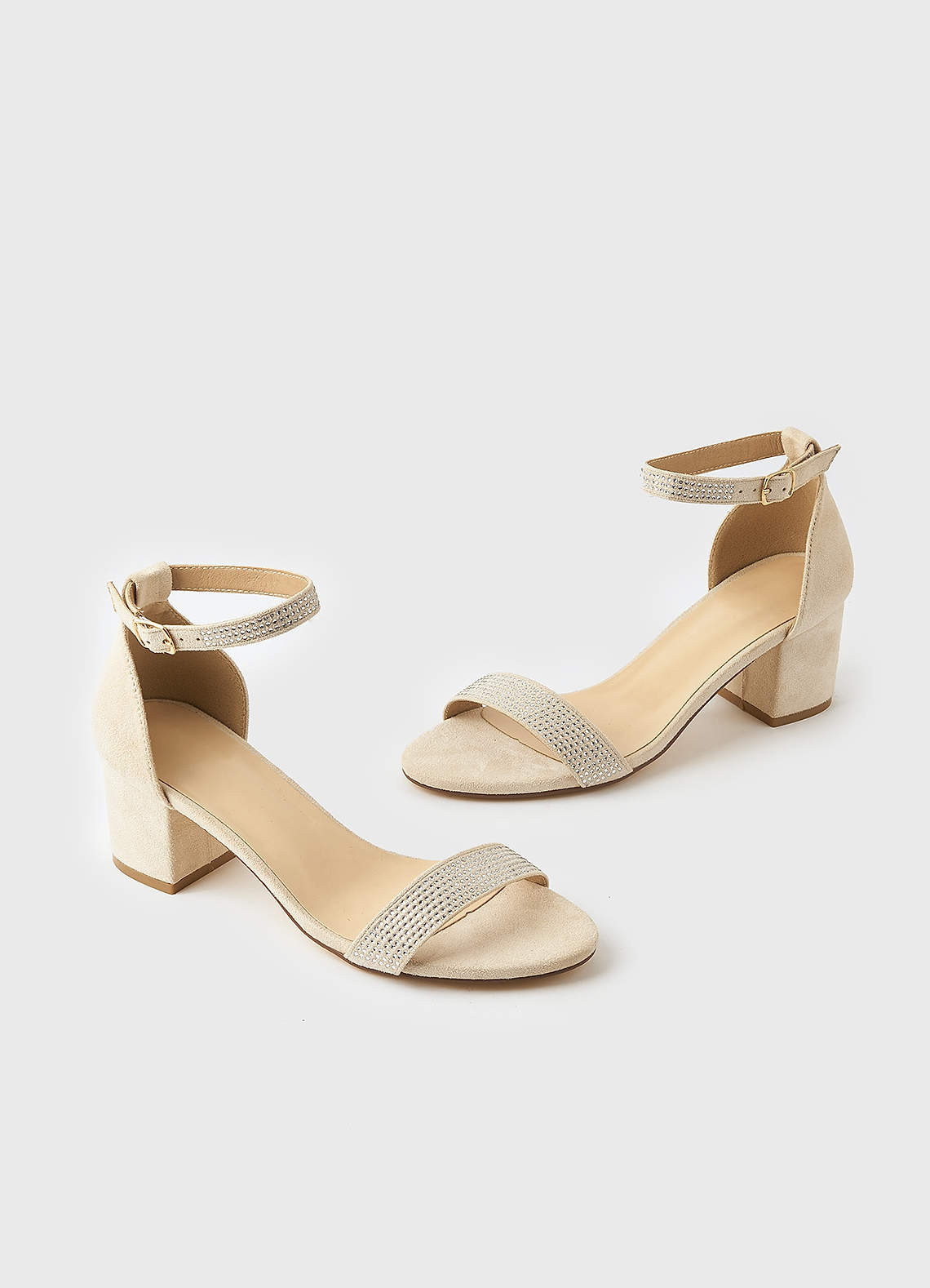 front Shimmer Strap Block Heel Sandals