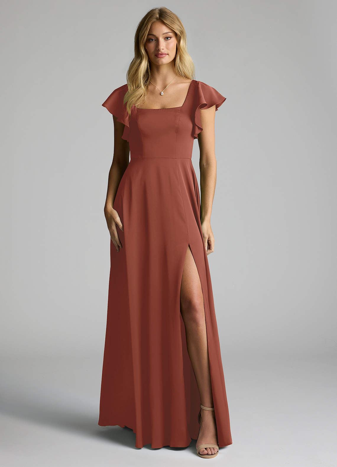 Azazie Bondi At-home Try On Dresses Auburn A-Line Bow Stretch Satin Dress image4