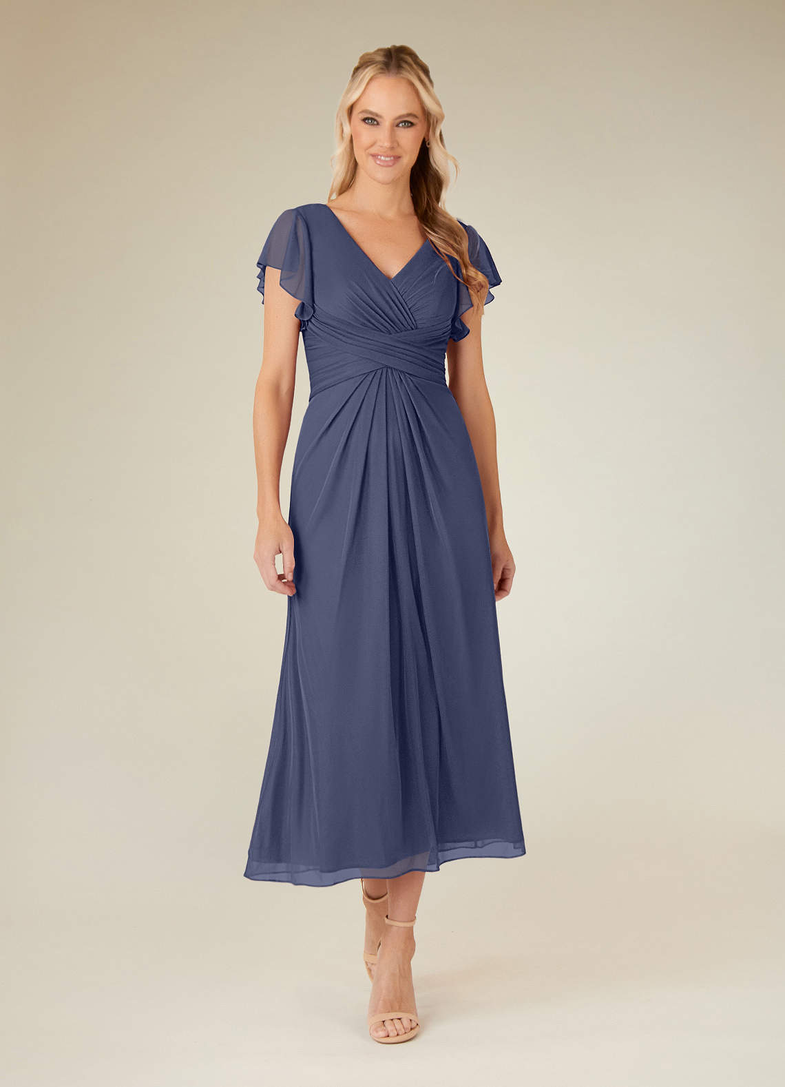 Azazie Vera Mother of the Bride Dresses Stormy A-Line V-Neck Pleated Mesh Dress image1