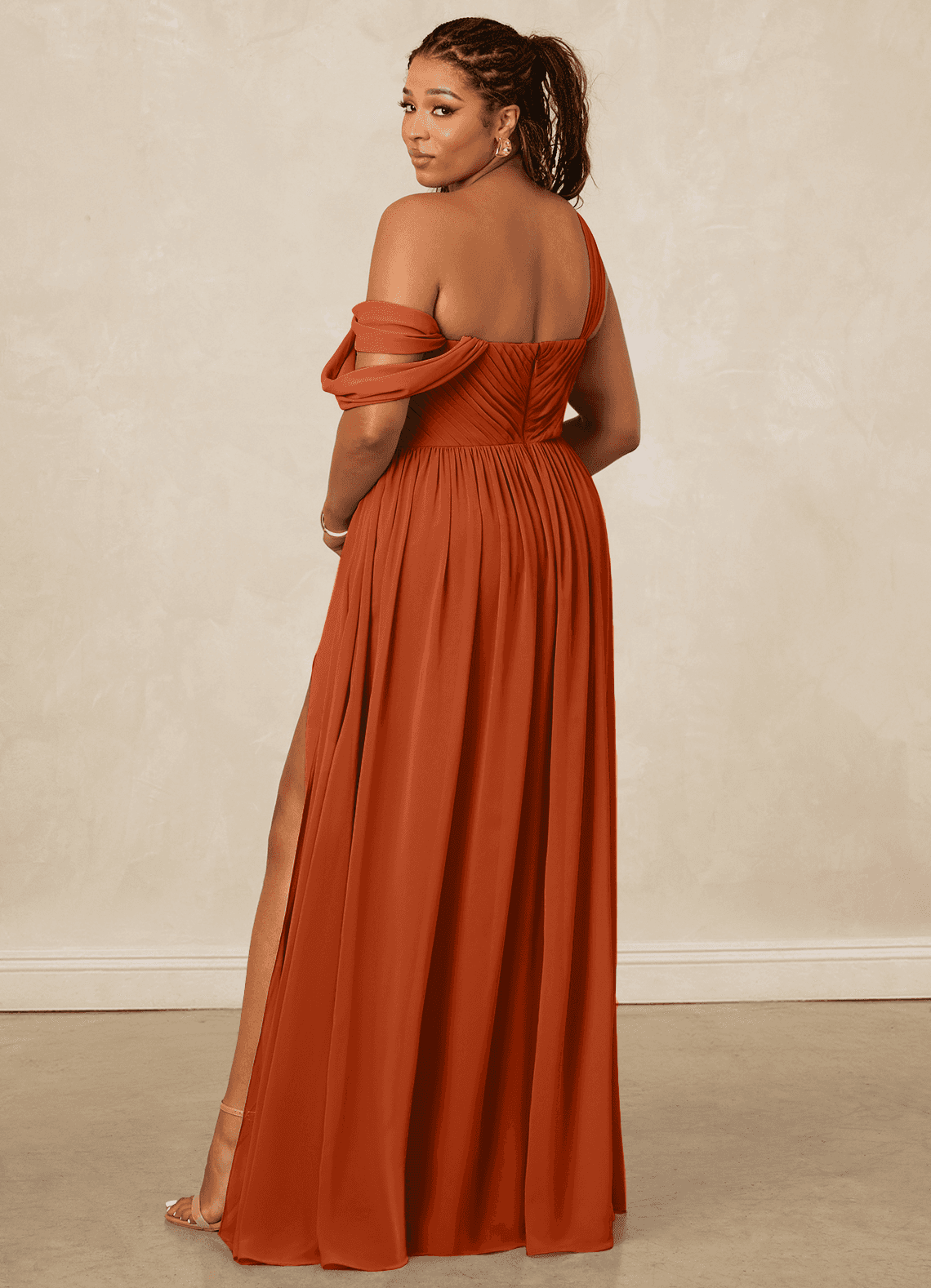 Christian Siriano Bridal for Azazie 1014 Bridesmaid Dresses Draped One-Shoulder Chiffon A-line Dress image10