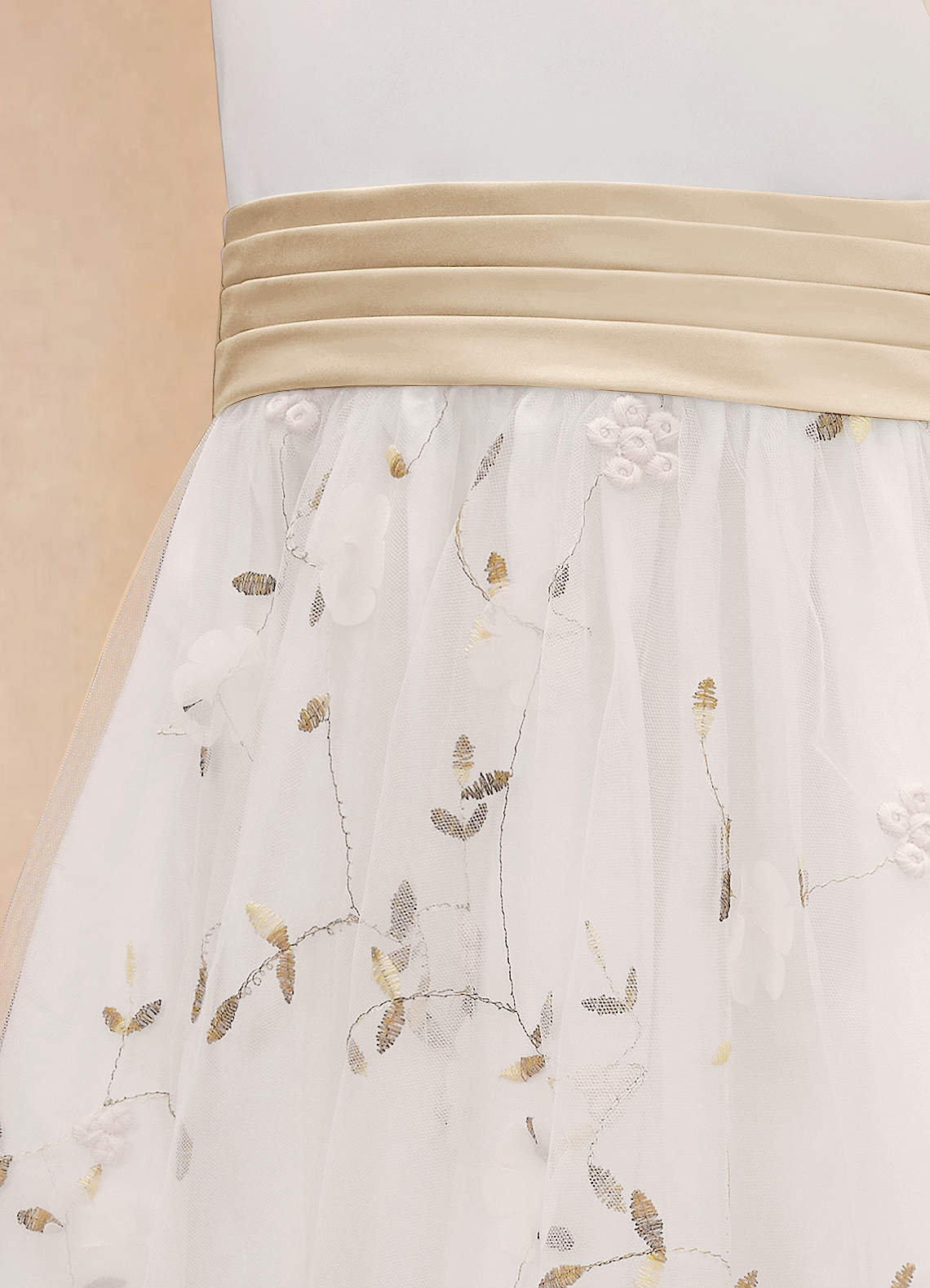Azazie Pollie Flower Girl Dresses Ivory Champagne A-Line Bow Tulle Dress image13