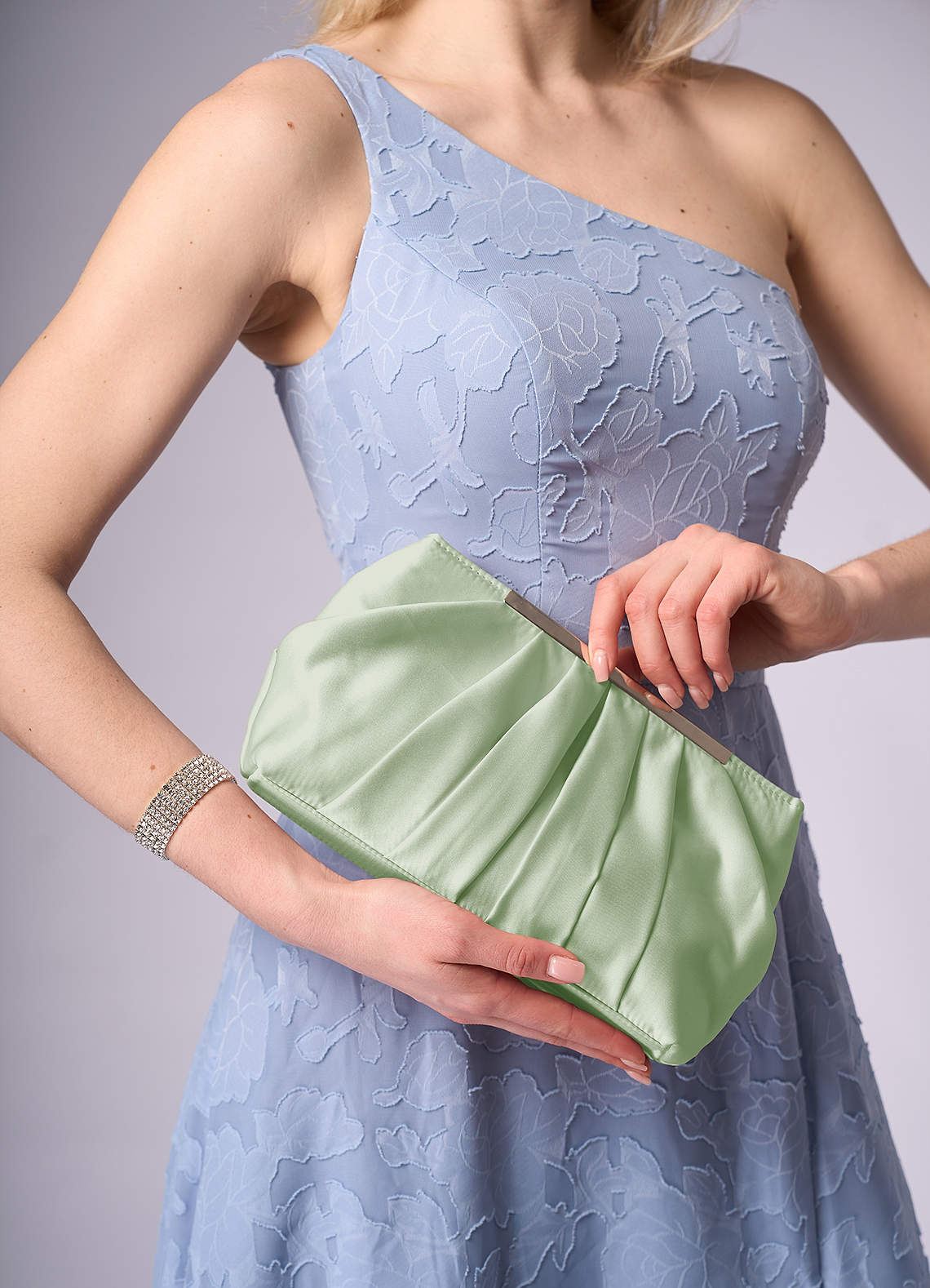front Matching Color Matte Satin Pleated Clutch