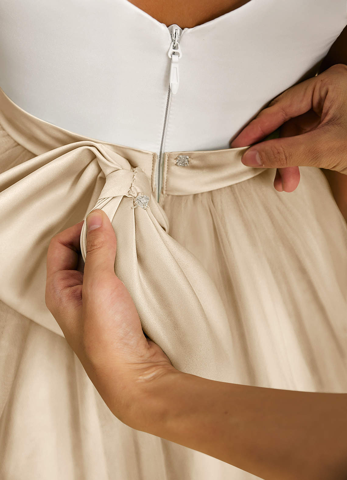 Azazie Sprout Flower Girl Dresses Champagne A-Line Bow Tulle Dress image4