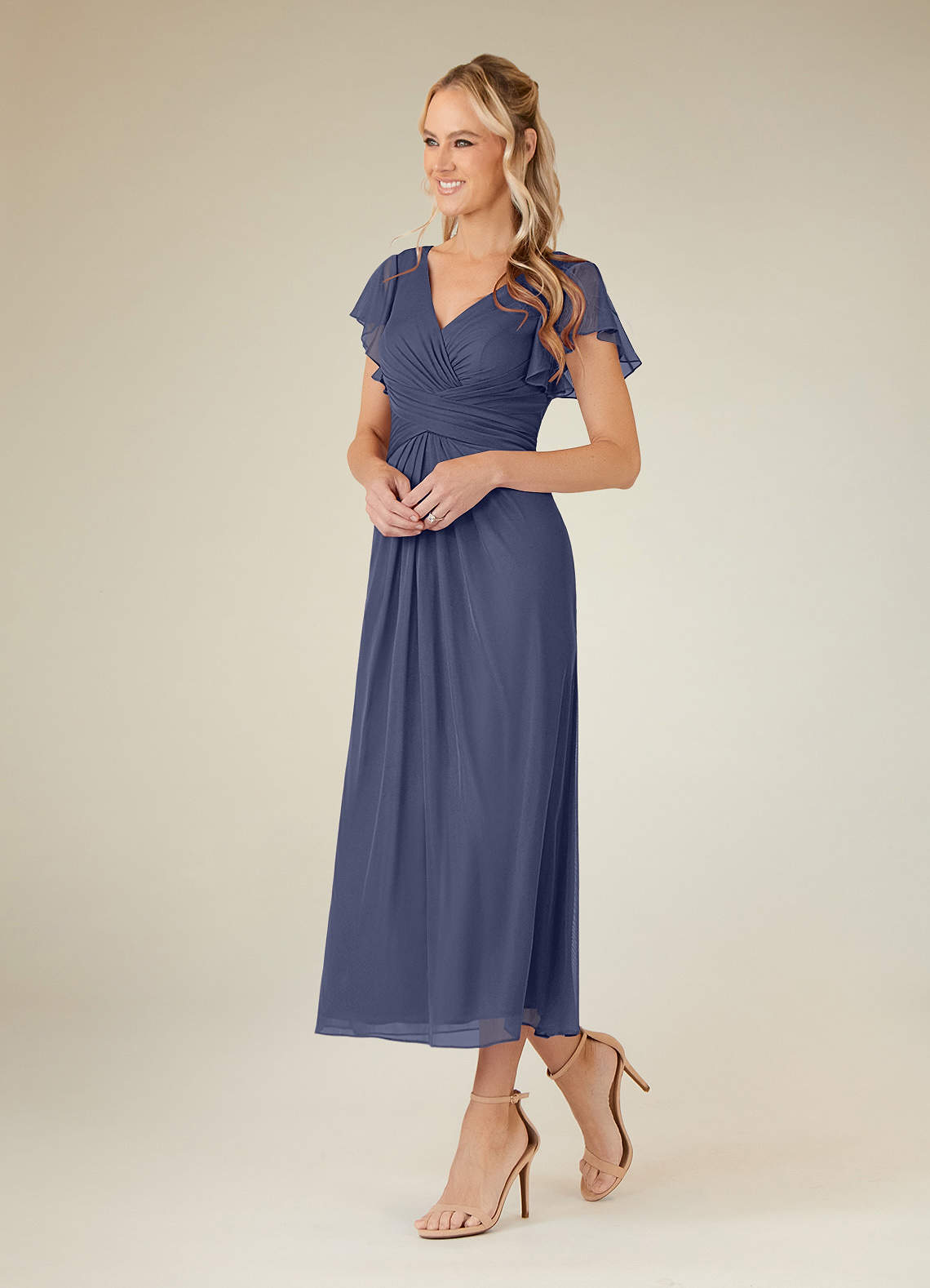 Azazie Vera Mother of the Bride Dresses Stormy A-Line V-Neck Pleated Mesh Dress image1