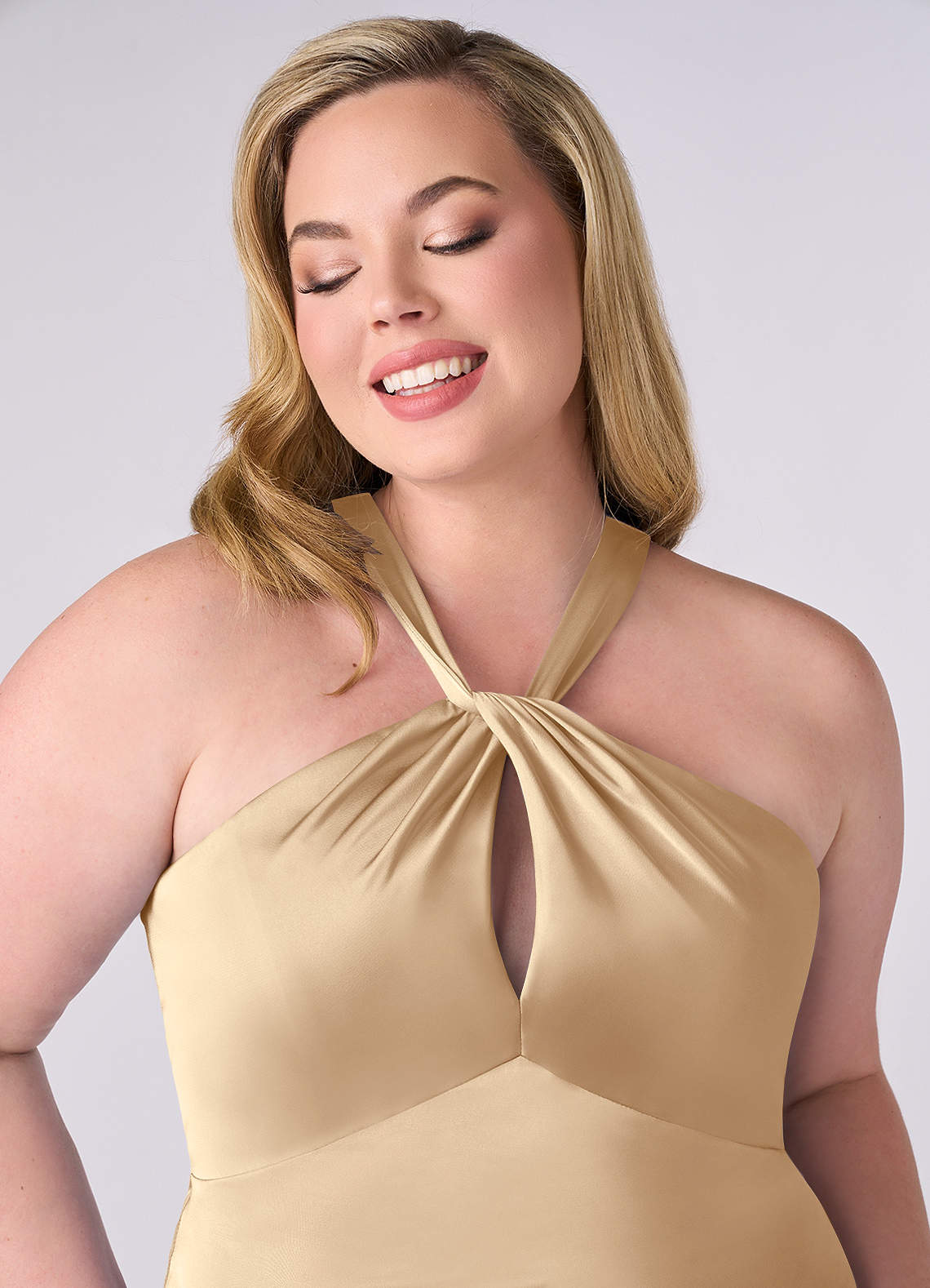 Barbie ♥ Azazie Bridesmaid Dresses Keyhole Halter Stretch Satin Sheath Dress image10