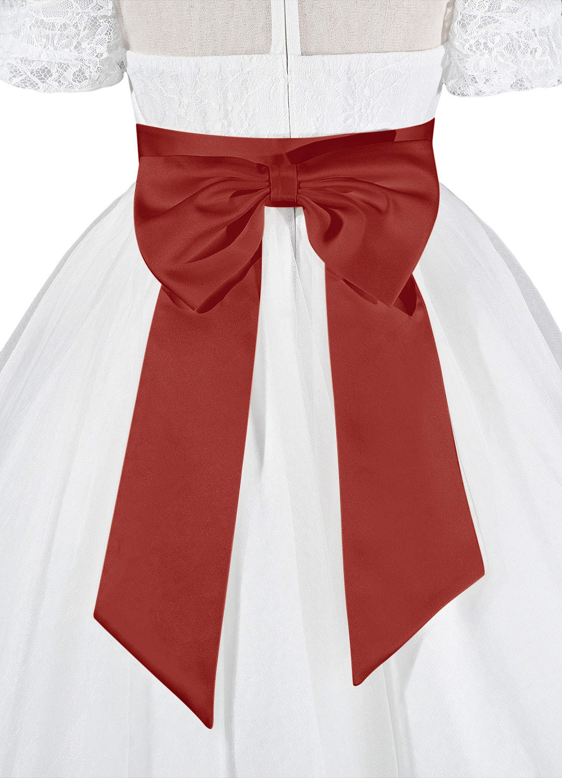 front Matching Color Matte Satin Sash with Back Bow