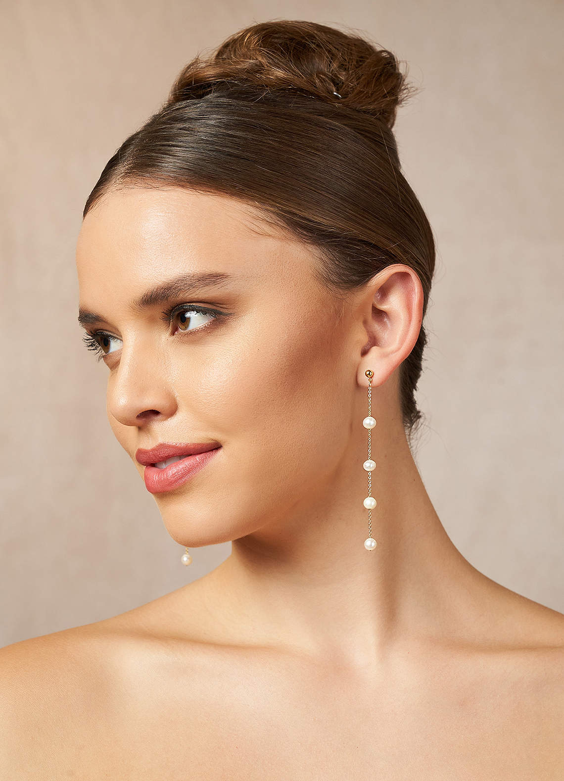 front Golden Pearl Drop Earrings