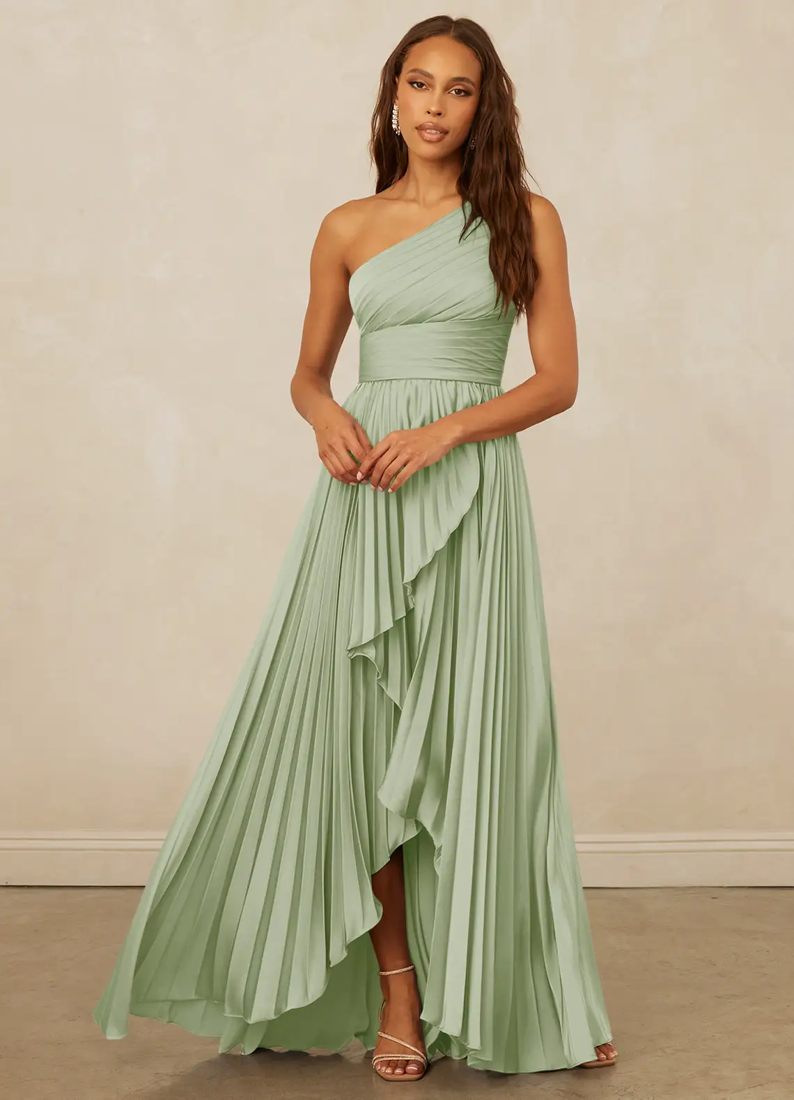 Christian Siriano Bridal for Azazie 1008 Bridesmaid Dresses Pleated One Shoulder Stretch Satin A-line Dress image4