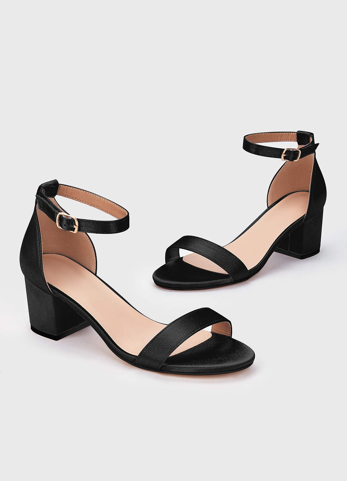 front Matching Color Metallic Satin One Strap Buckle Block Low Heel Sandals
