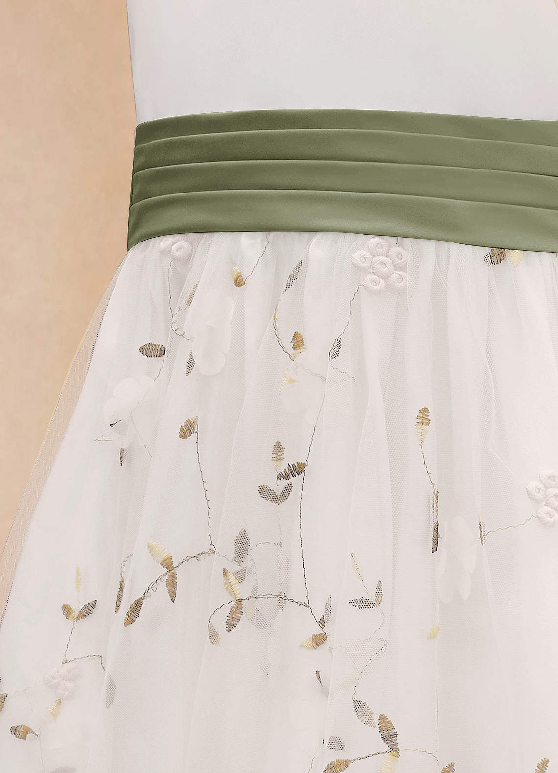 Azazie Pollie Flower Girl Dresses Ivory Pistachio A-Line Bow Tulle Dress image13