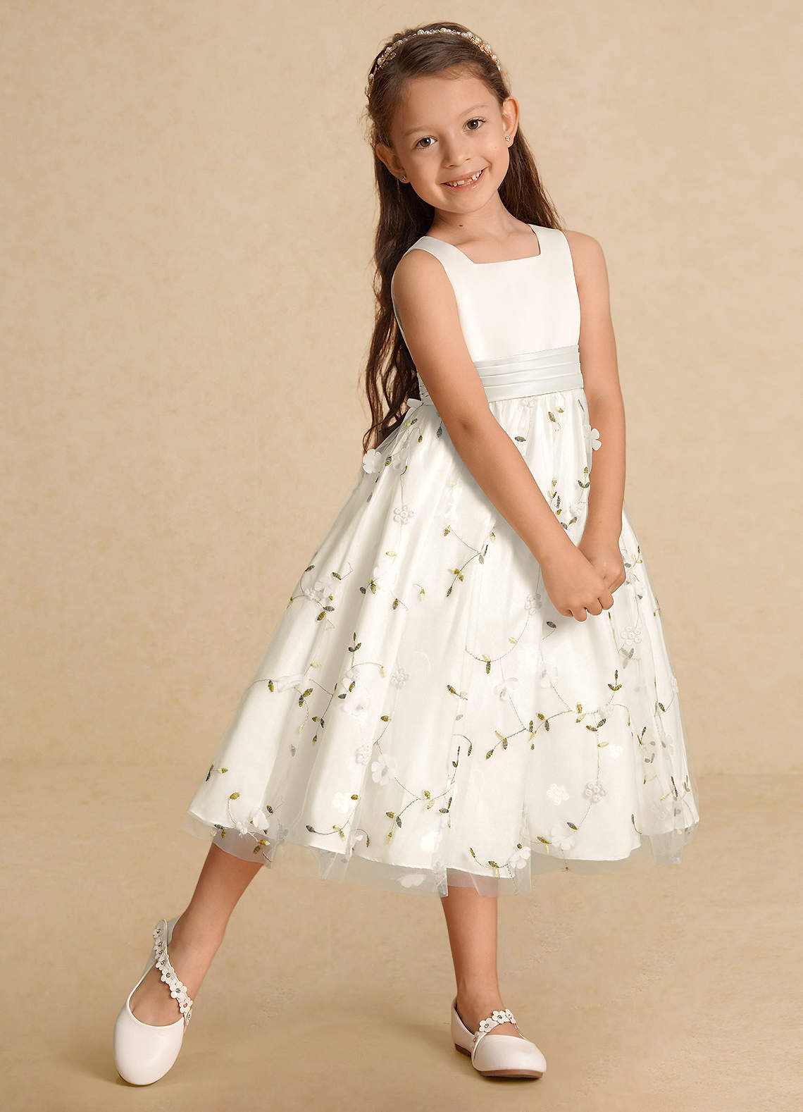 Azazie Pollie Flower Girl Dresses Ivory A-Line Bow Tulle Dress image2