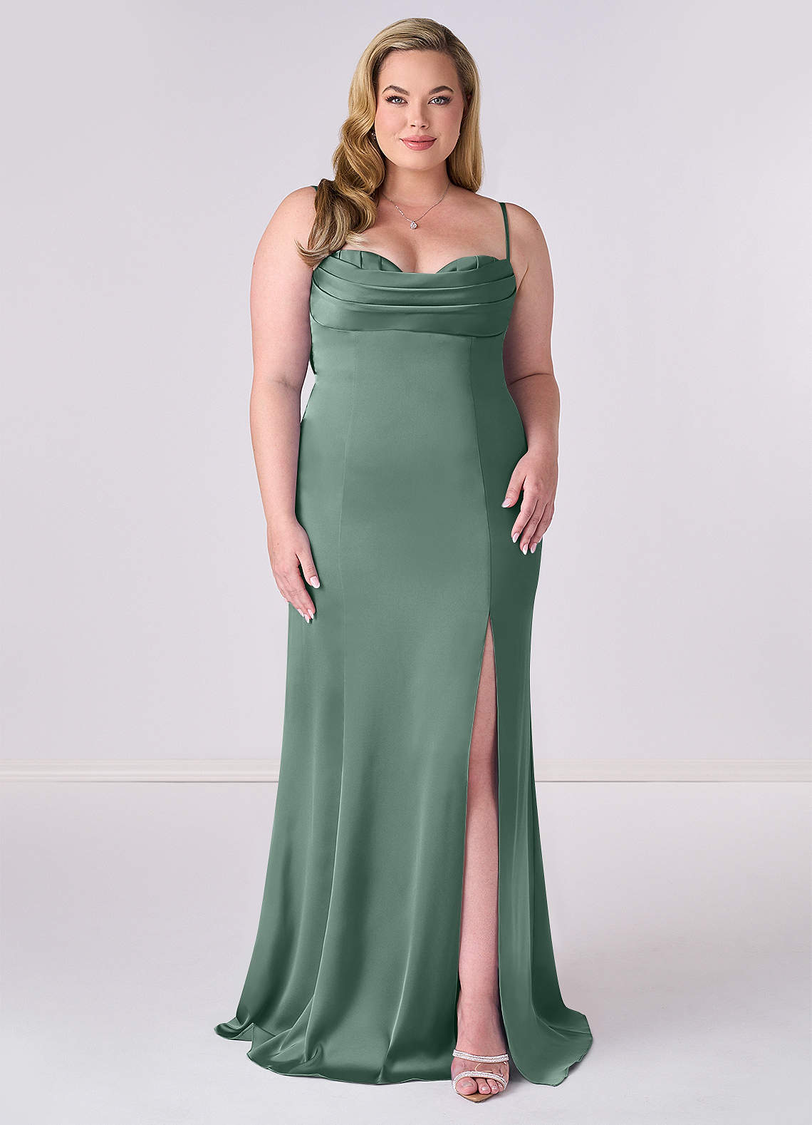 Barbie ♥ Azazie Bridesmaid Dresses Pleated Lace Up Mermaid Stretch Satin Dress image5