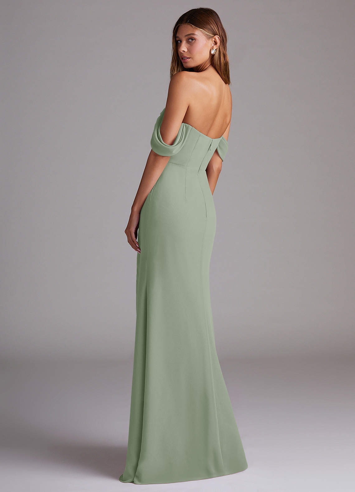 Azazie Saige Bridesmaid Dresses Dusty Sage A-Line Off the Shoulder Chiffon Convertible Dress image6