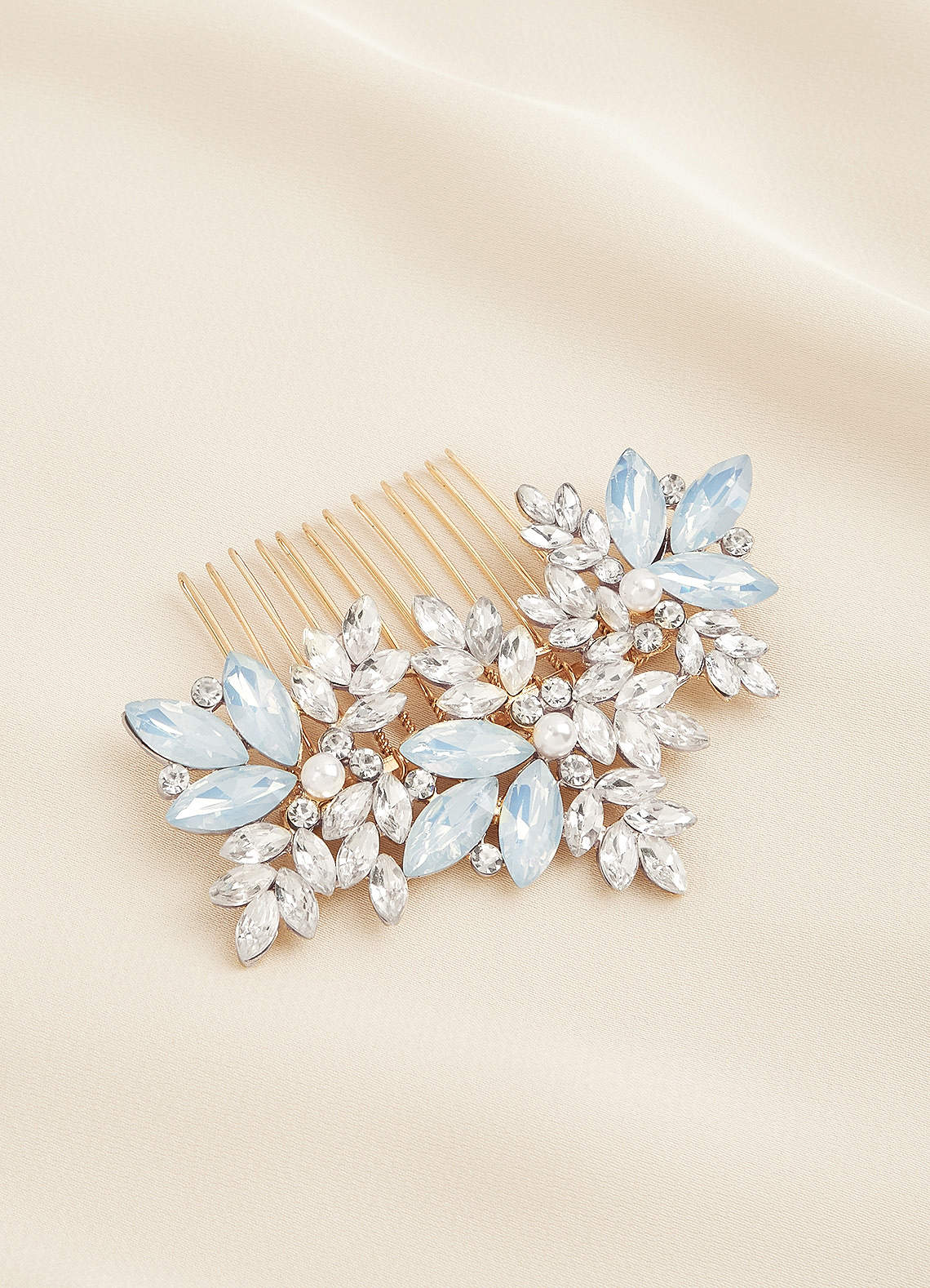 front Crystal Pearl Floral Comb