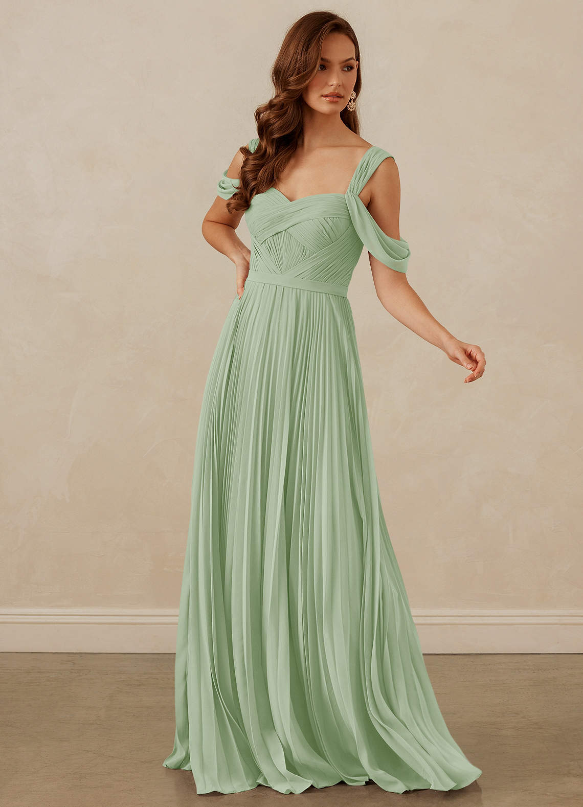 Christian Siriano Bridal for Azazie 1013 Bridesmaid Dresses Pleated Off Shoulder Chiffon A-Line Dress image6