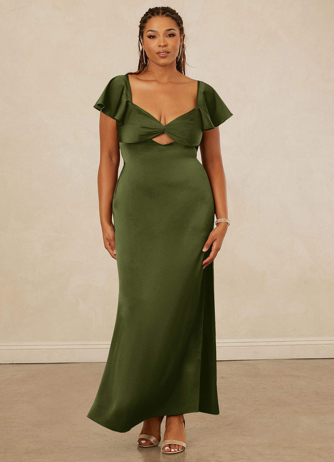 Christian Siriano Bridal for Azazie 1005 Bridesmaid Dresses Flutter Sleeve Stretch Satin Sheath Dress image11