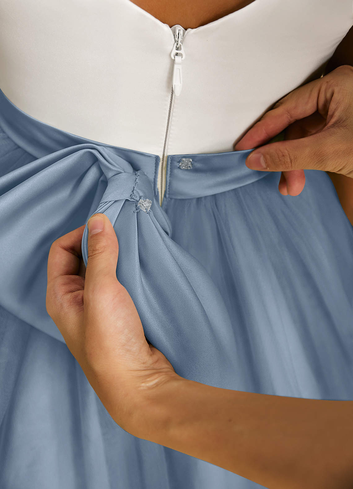Azazie Sprout Flower Girl Dresses Dusty Blue A-Line Bow Tulle Dress image4