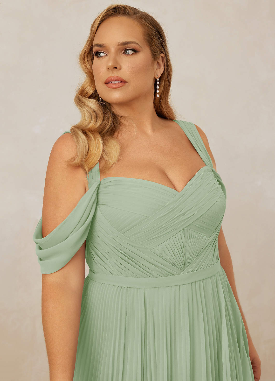 Christian Siriano Bridal for Azazie 1013 Bridesmaid Dresses Pleated Off Shoulder Chiffon A-Line Dress image13