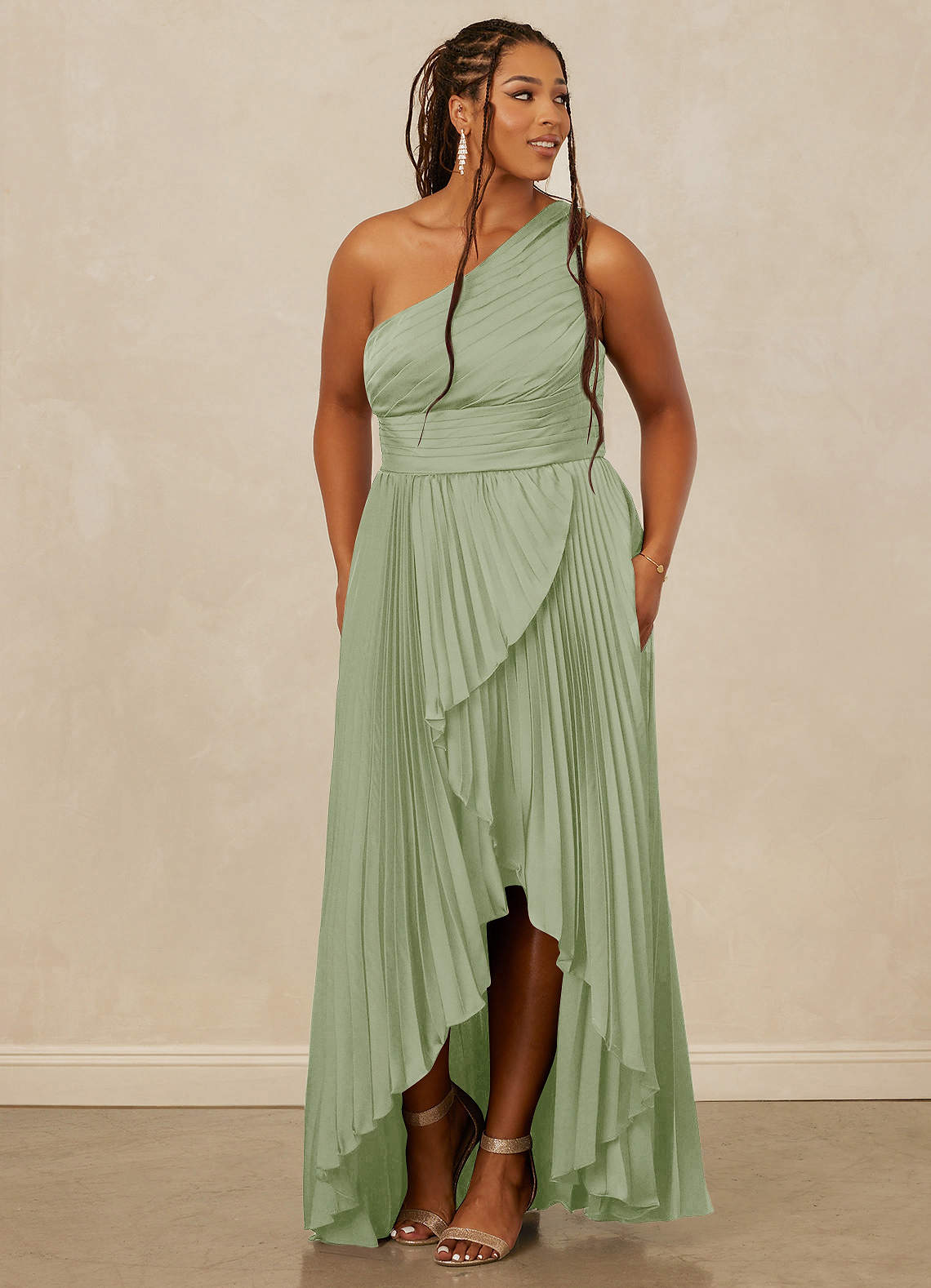 Christian Siriano Bridal for Azazie 1008 Bridesmaid Dresses Pleated One Shoulder Stretch Satin A-line Dress image10