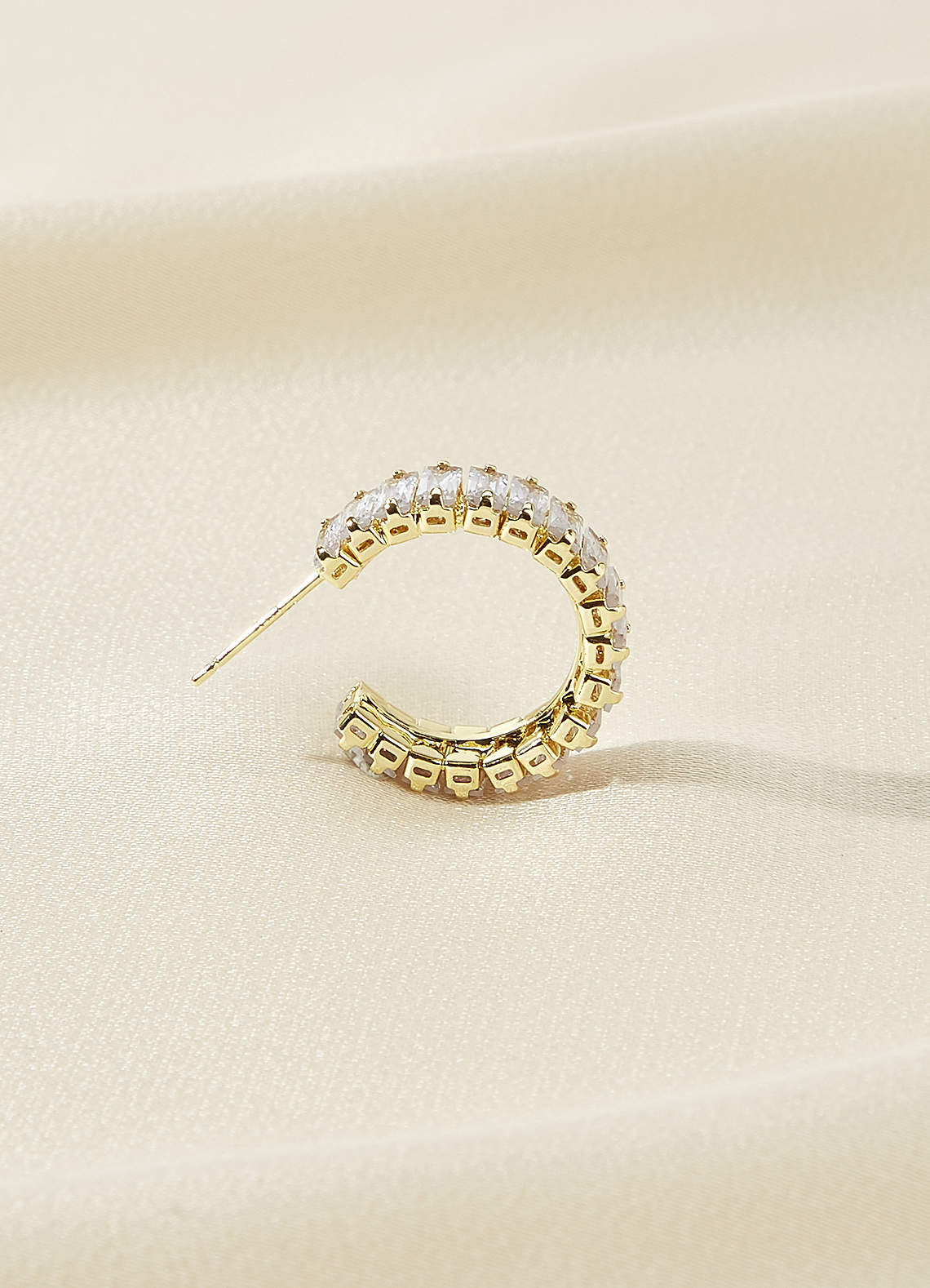 front Crystal Baguette Hoop Earrings