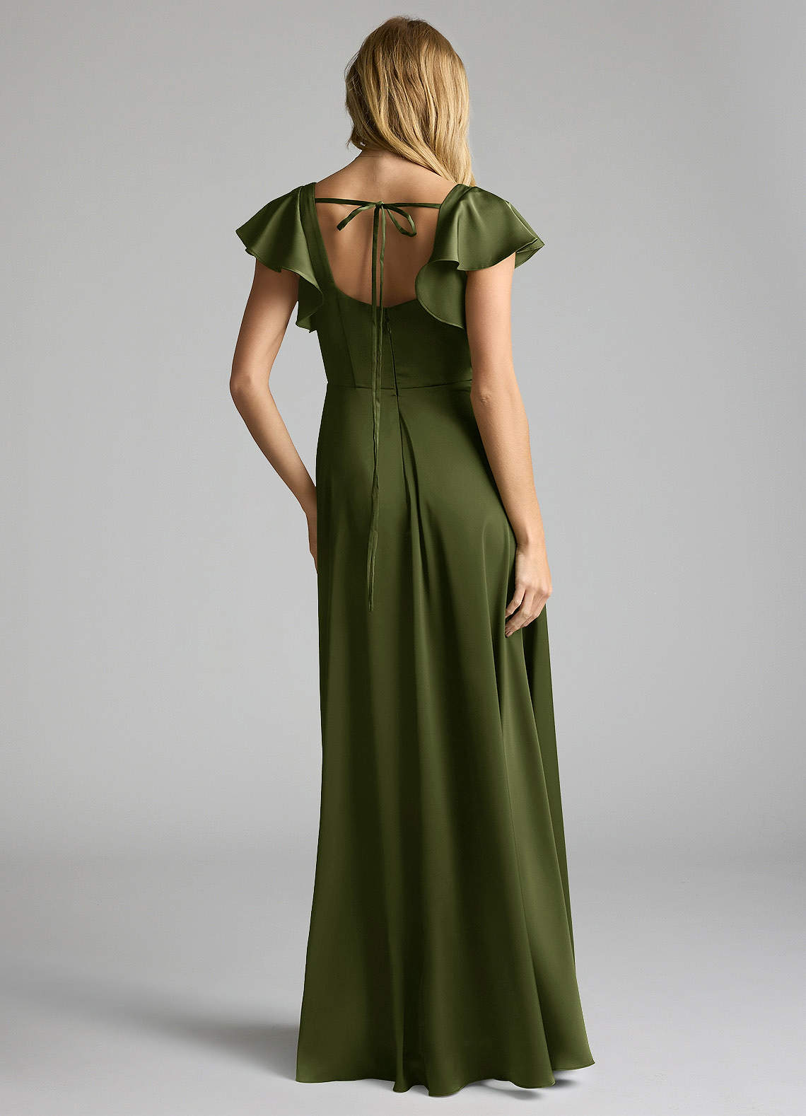 Azazie Bondi Bridesmaid Dresses Olive A-Line Bow Stretch Satin Dress image3