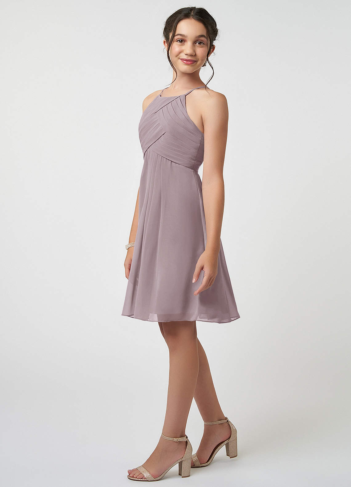 Azazie Ginny Junior Dusk A-Line Pleated Chiffon Dress image2