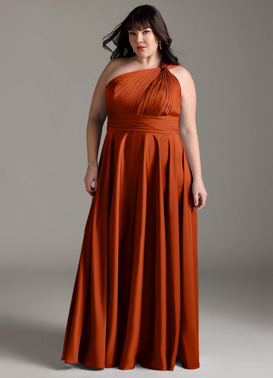 Azazie Charlize Bridesmaid Dresses Paprika A-Line One Shoulder Stretch Satin Dress image12