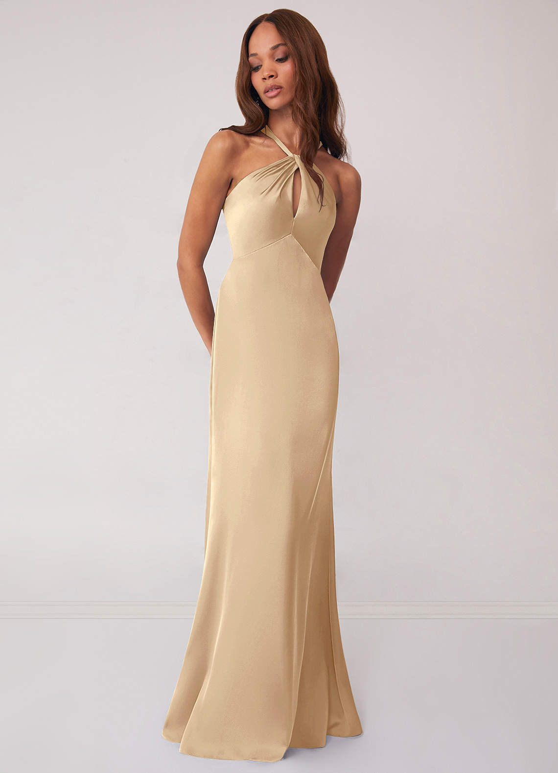 Barbie ♥ Azazie Bridesmaid Dresses Keyhole Halter Stretch Satin Sheath Dress image3