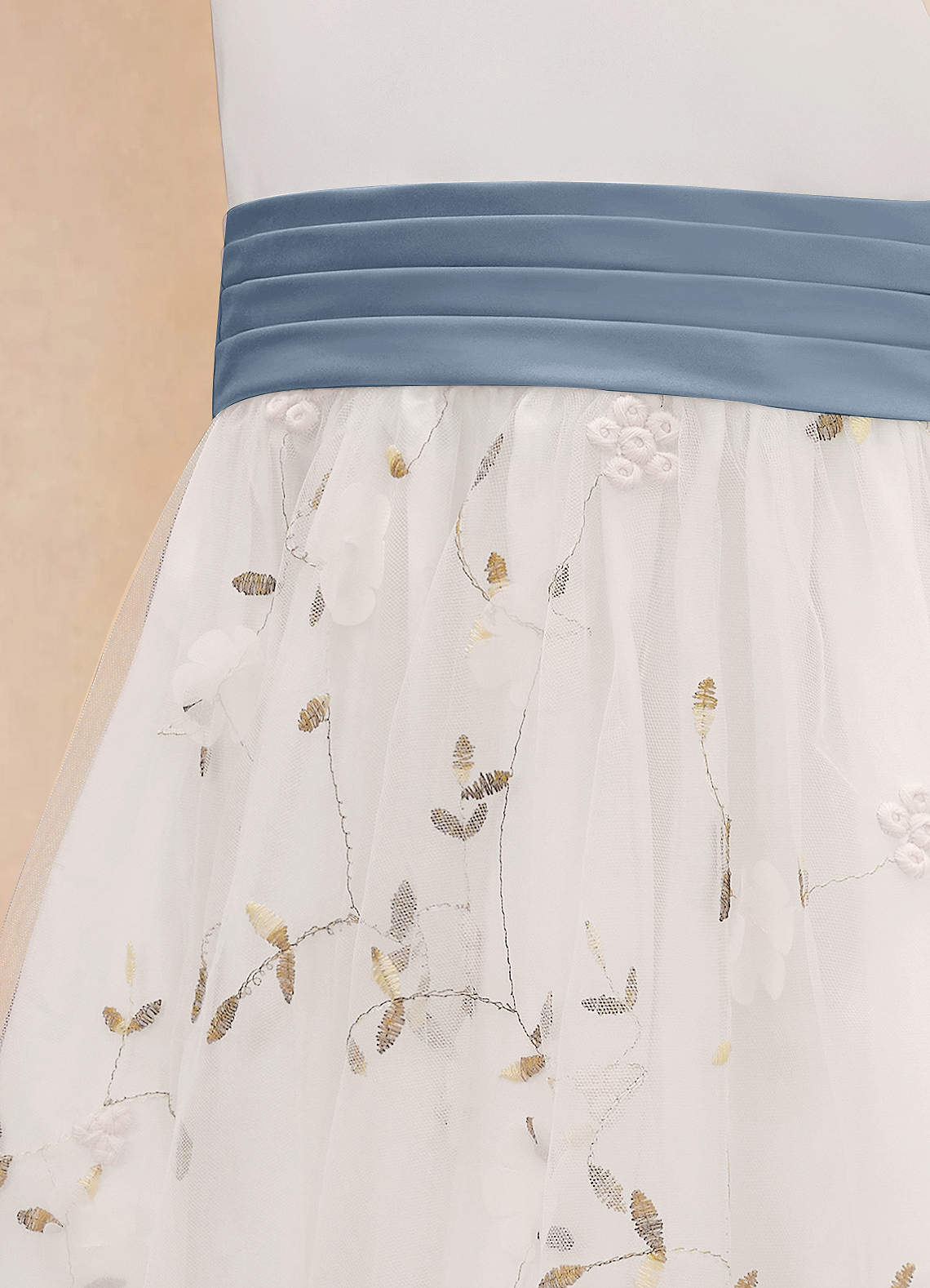 Azazie Pollie Flower Girl Dresses Ivory Dusty Blue A-Line Bow Tulle Dress image13