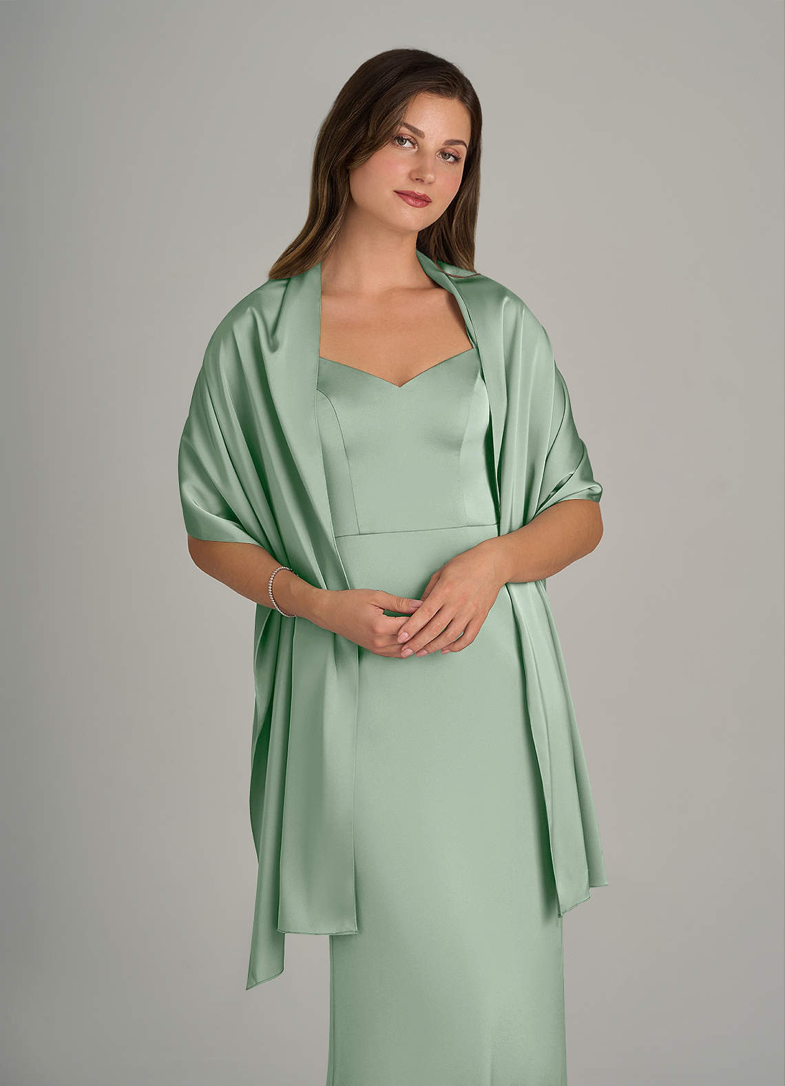 front Azazie Matching Color Ireland Stretch Satin Shawl