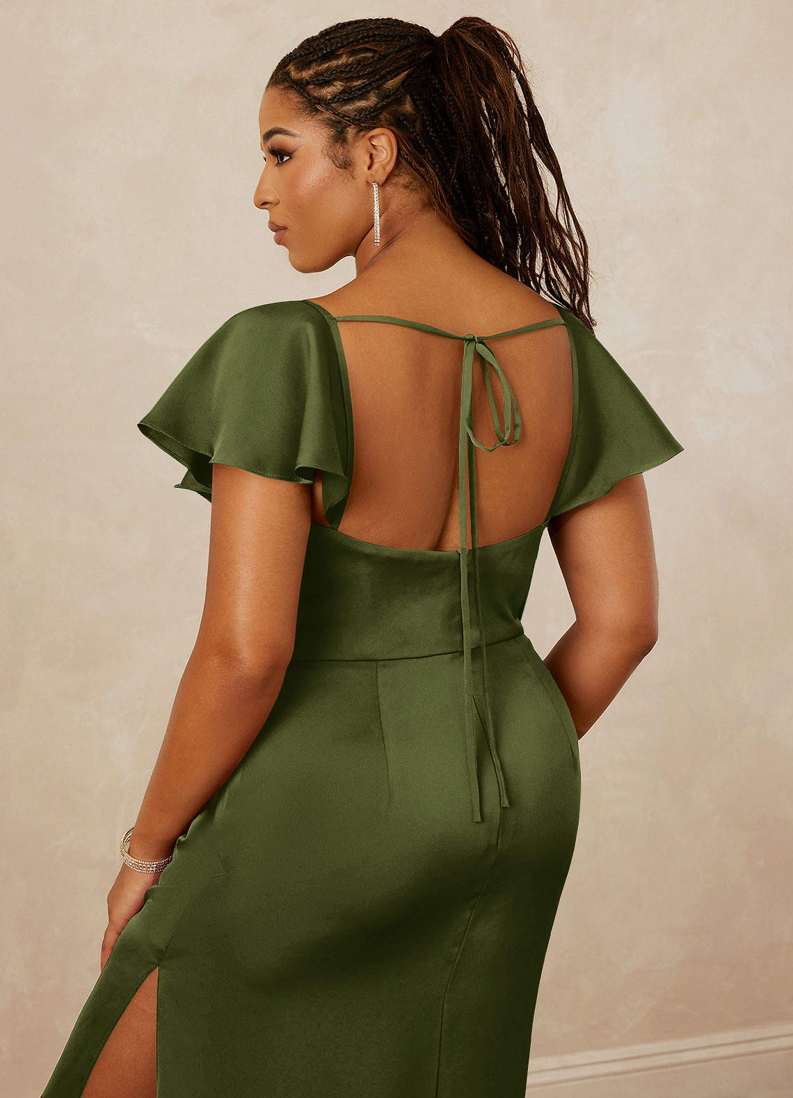 Christian Siriano Bridal for Azazie 1005 Bridesmaid Dresses Flutter Sleeve Stretch Satin Sheath Dress image9