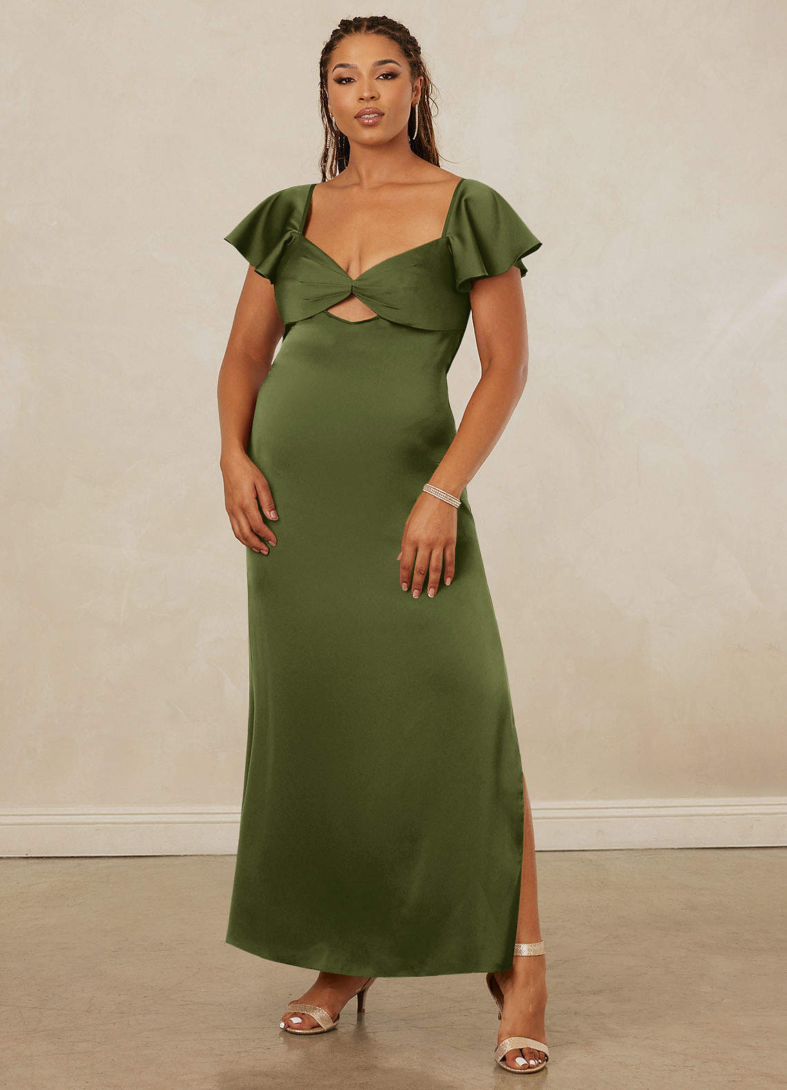 Christian Siriano Bridal for Azazie 1005 Bridesmaid Dresses Flutter Sleeve Stretch Satin Sheath Dress image8