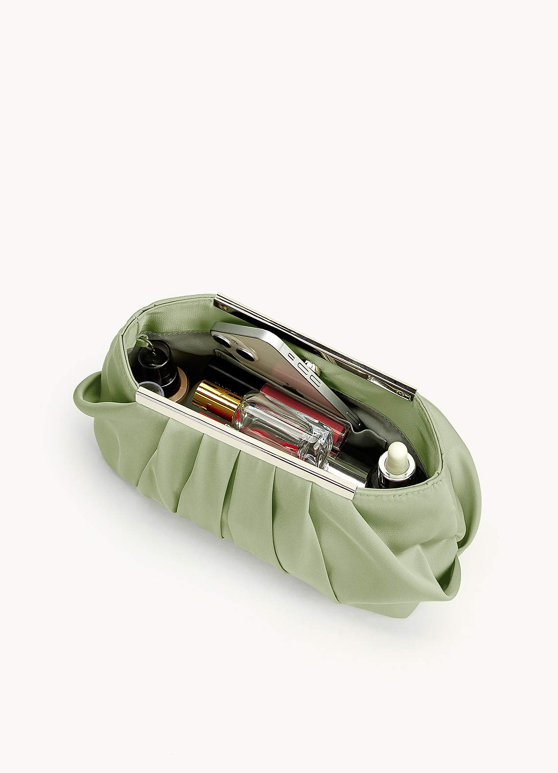 front Matching Color Stretch Satin Pleated Clutch