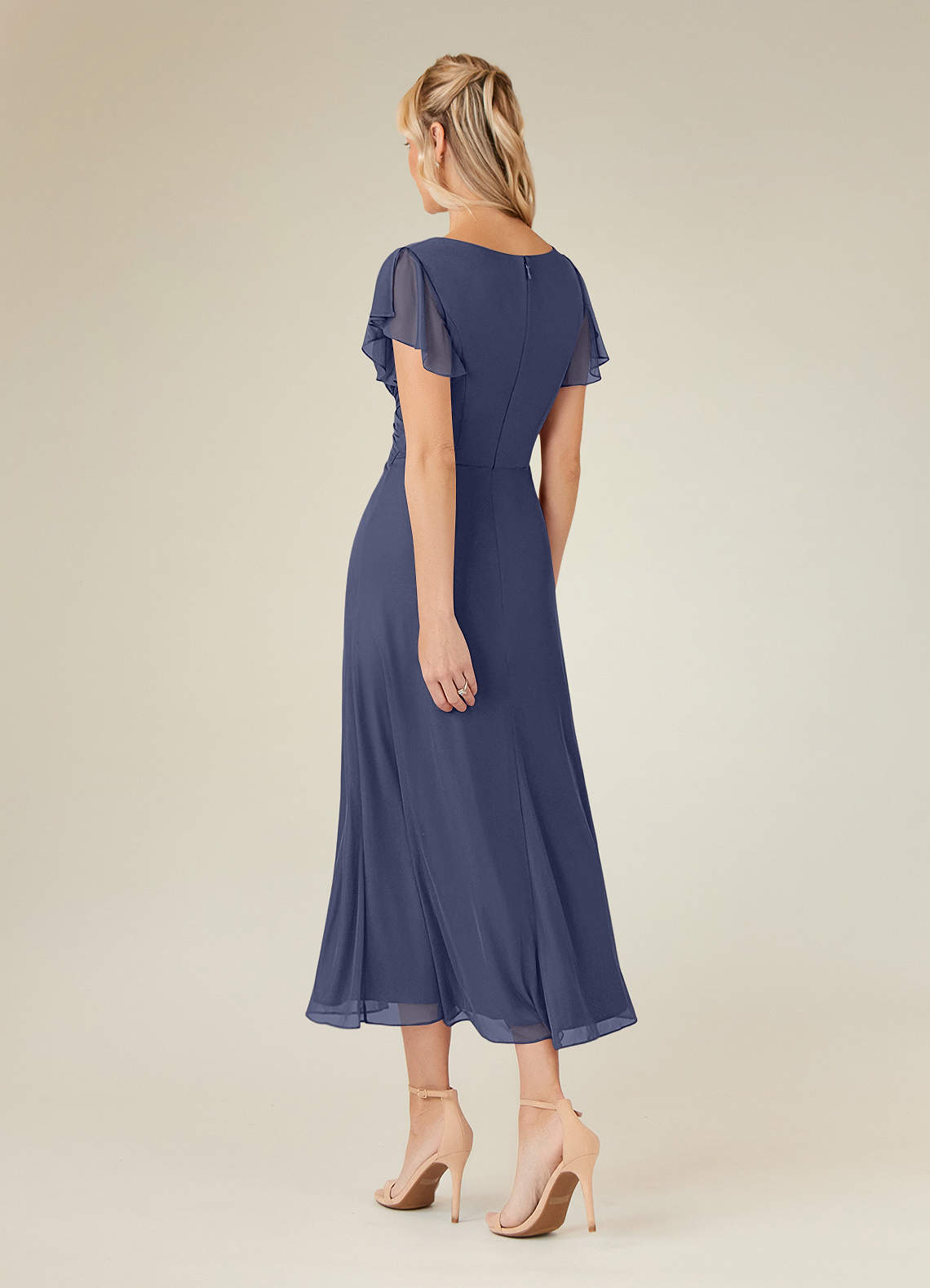 Azazie Vera Mother of the Bride Dresses Stormy A-Line V-Neck Pleated Mesh Dress image2