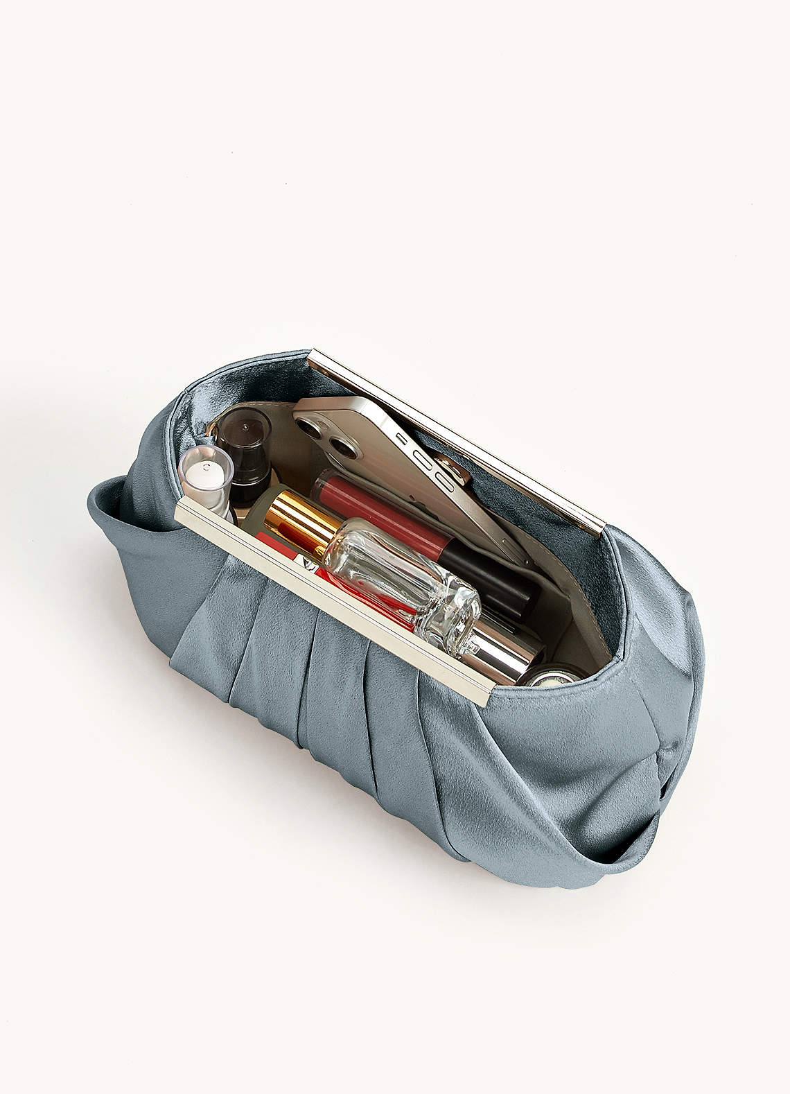 front Matching Color Metallic Satin Pleated Clutch