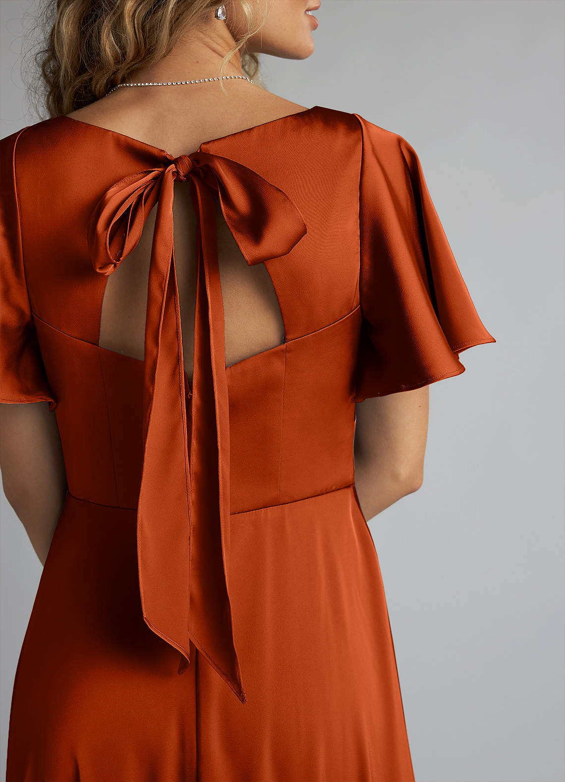 Azazie Kimber Bridesmaid Dresses Paprika A-Line Ruched Stretch Satin Dress image4