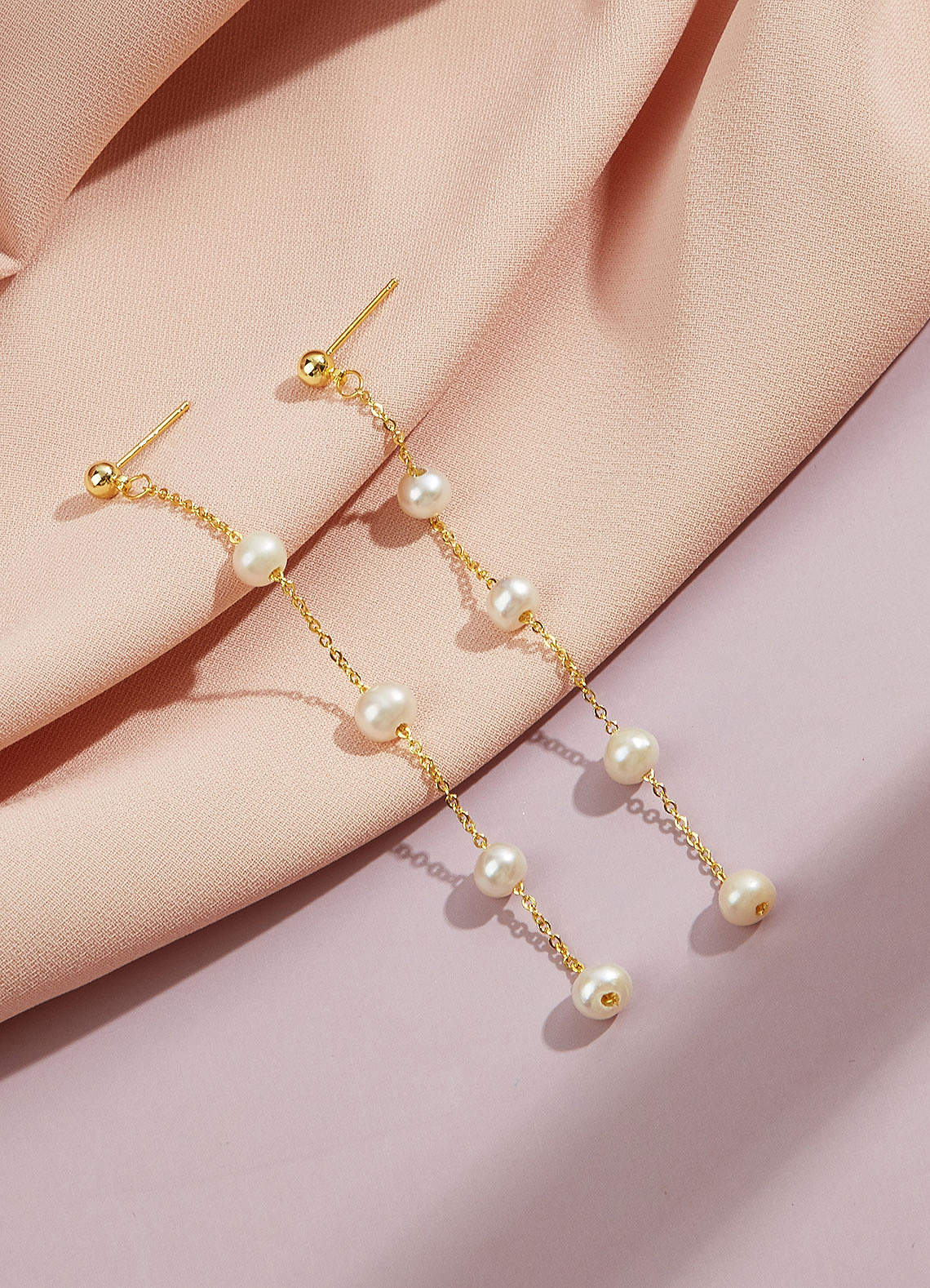 front Golden Pearl Drop Earrings