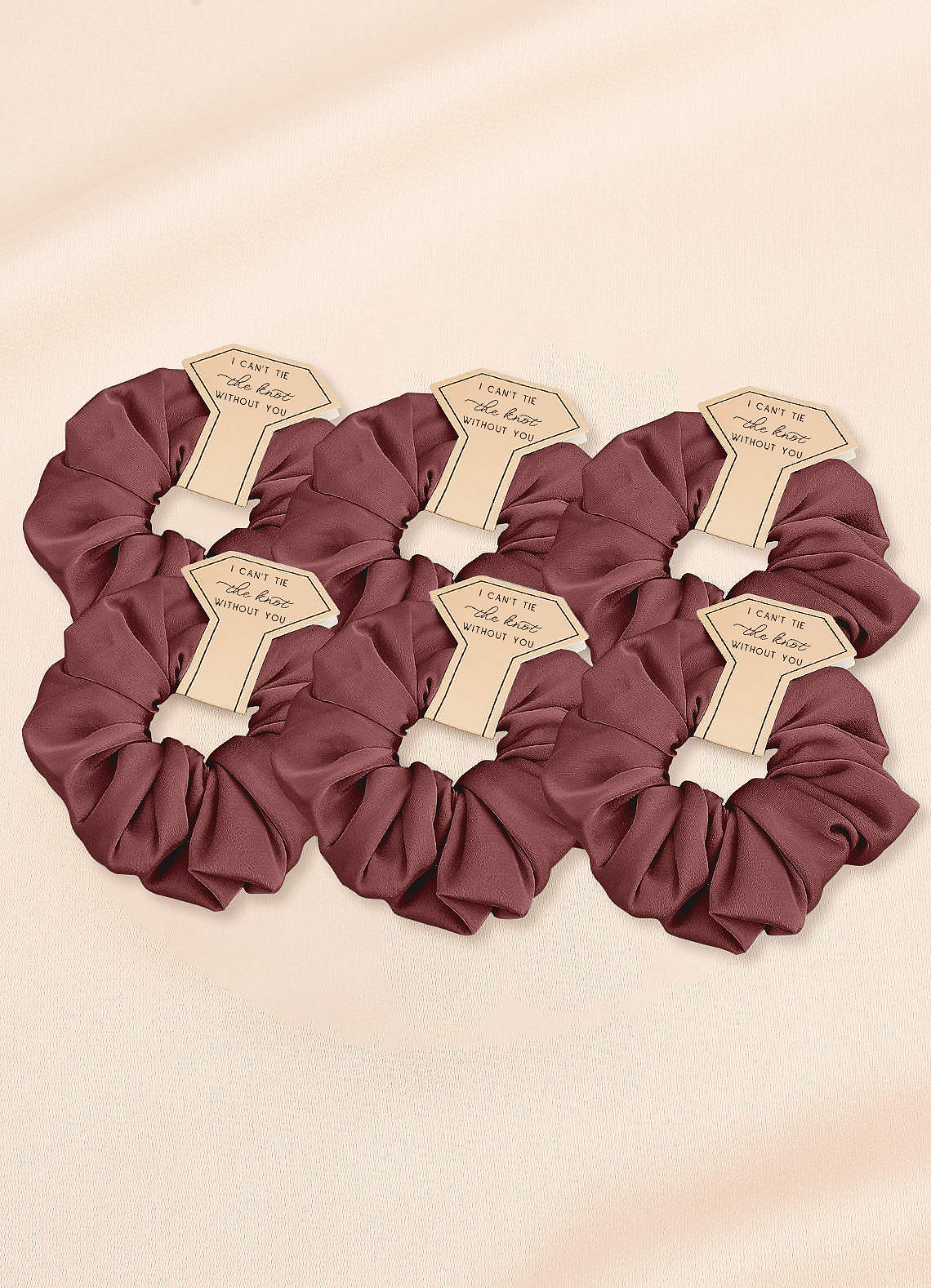 front Matching Color Six-Piece Bridesmaid Stretch Satin Over Size Scrunchie Set