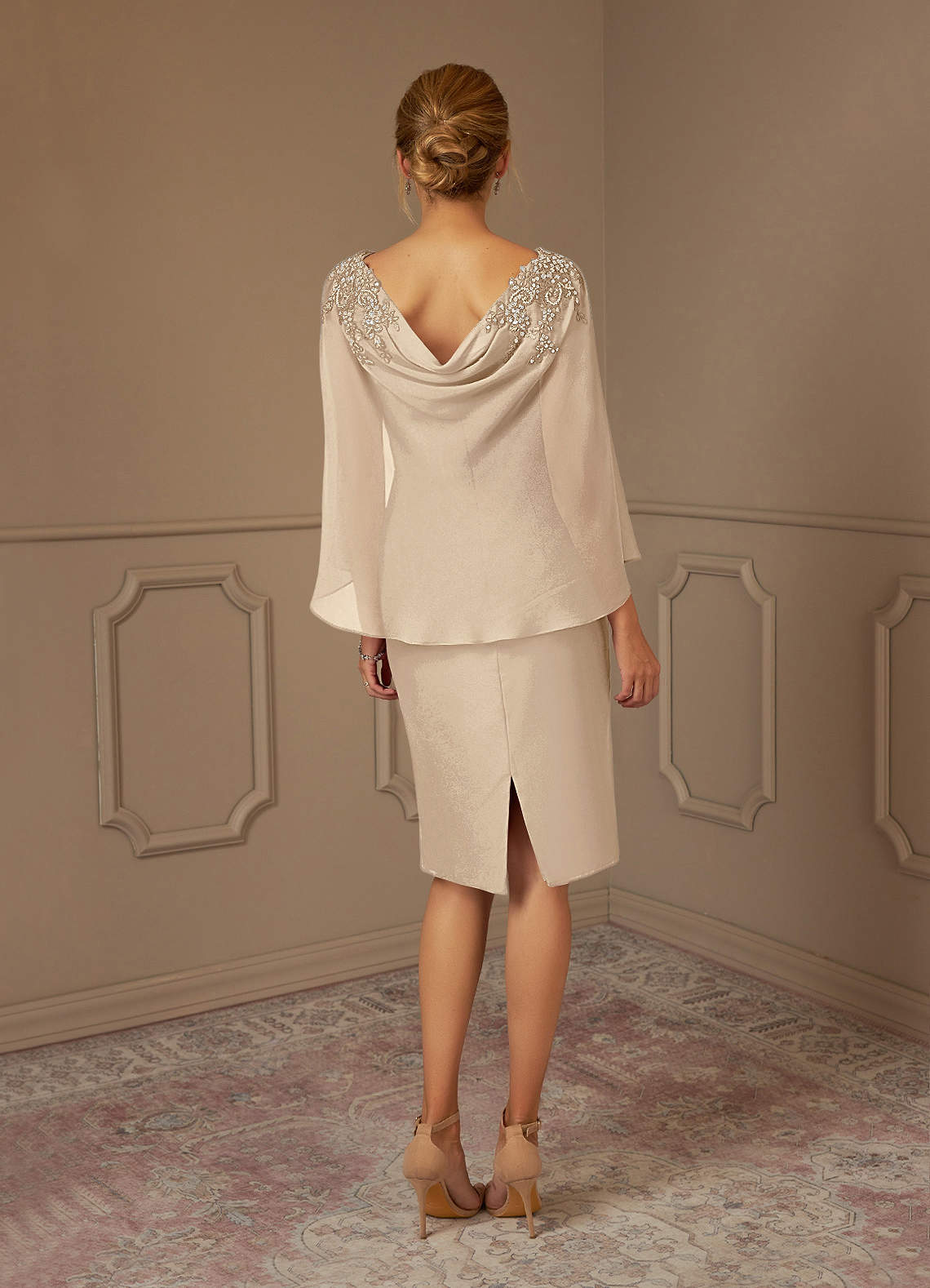 Azazie Carmela Mother of the Bride Dresses Champagne Sheath Lace Chiffon Dress image3
