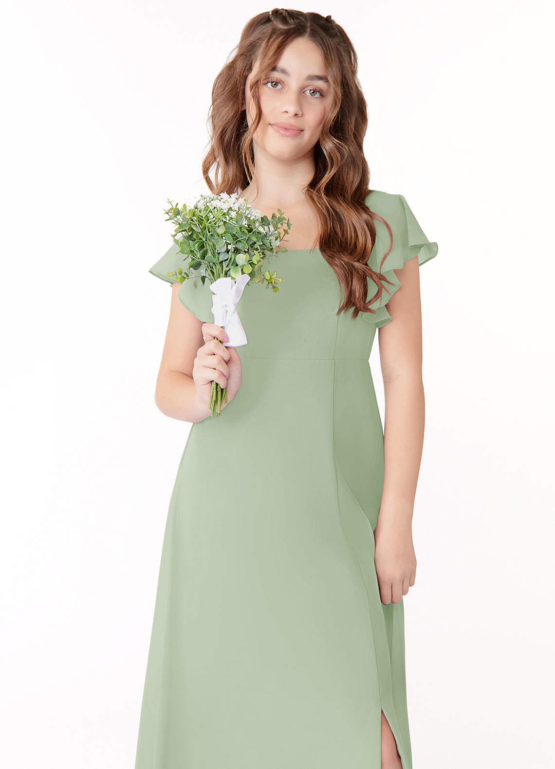 Azazie Bondi Junior Dusty Sage A-Line Bow Chiffon Dress image3