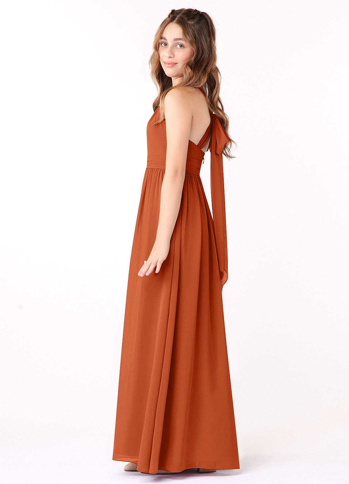 Azazie Jaylah Junior Burnt Orange A-Line Ruched Chiffon Dress image2