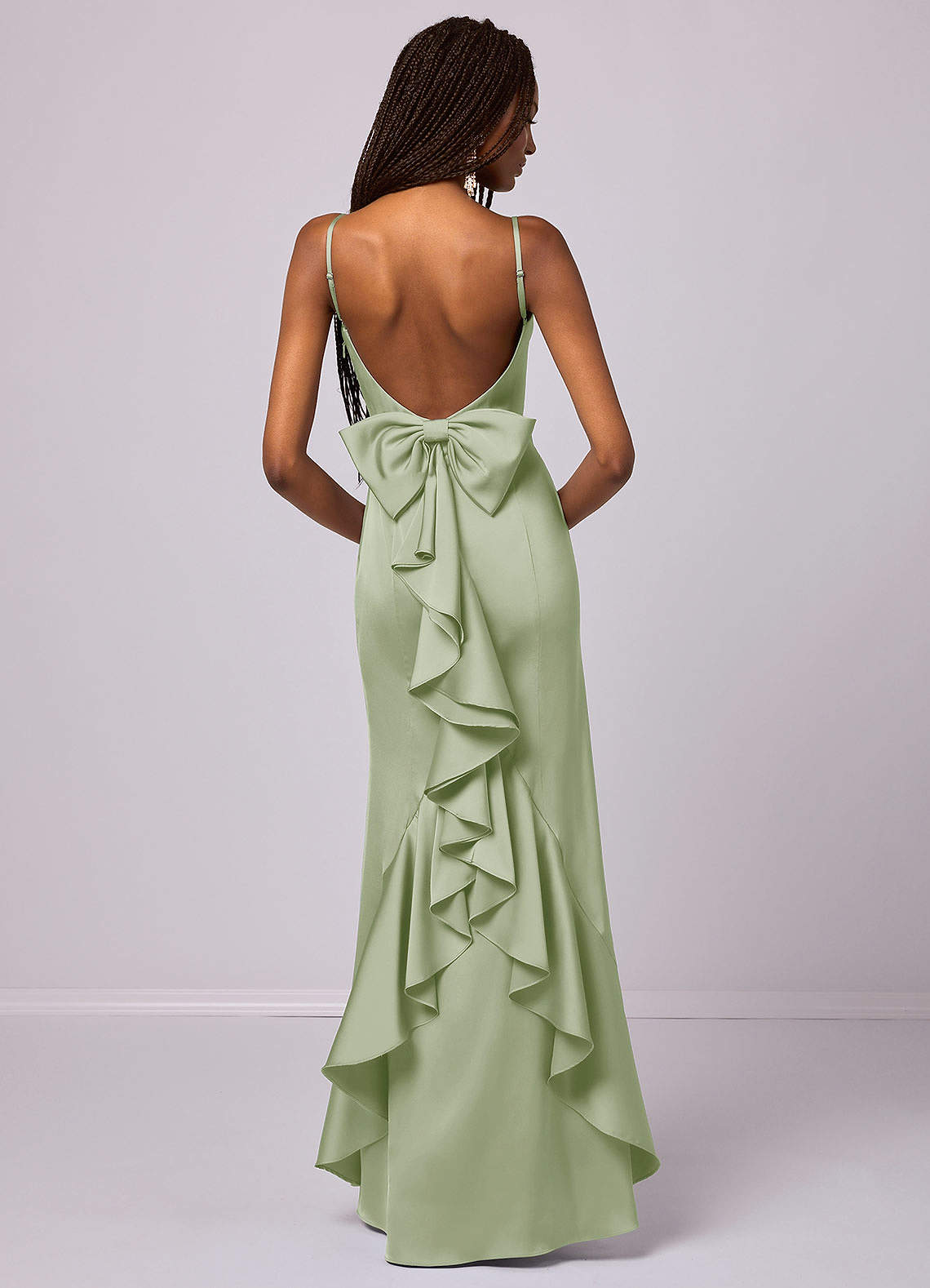 Barbie ♥ Azazie Bridesmaid Dresses Mermaid Bow Stretch Satin Floor-Length Dress image1