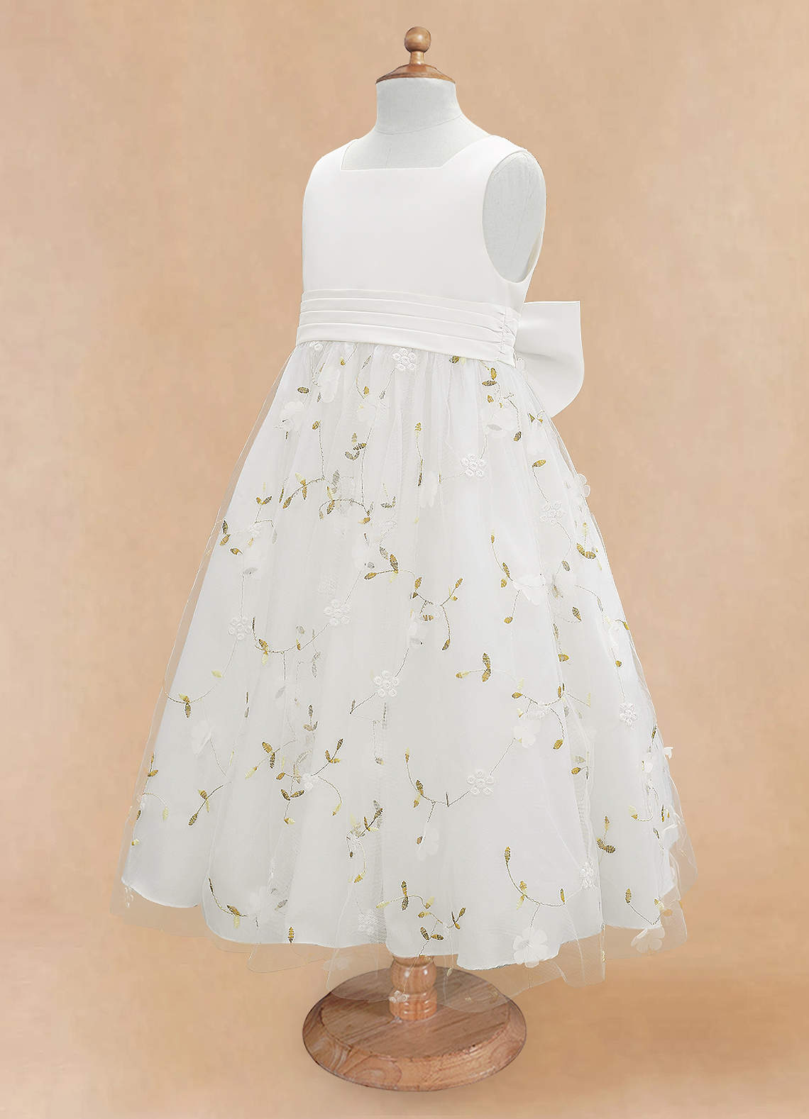 Azazie Pollie Flower Girl Dresses Ivory A-Line Bow Tulle Dress image7